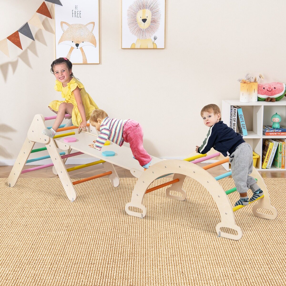 Set of 3 Wood Triangle Climbing Toys for Toddlers-Multicolour