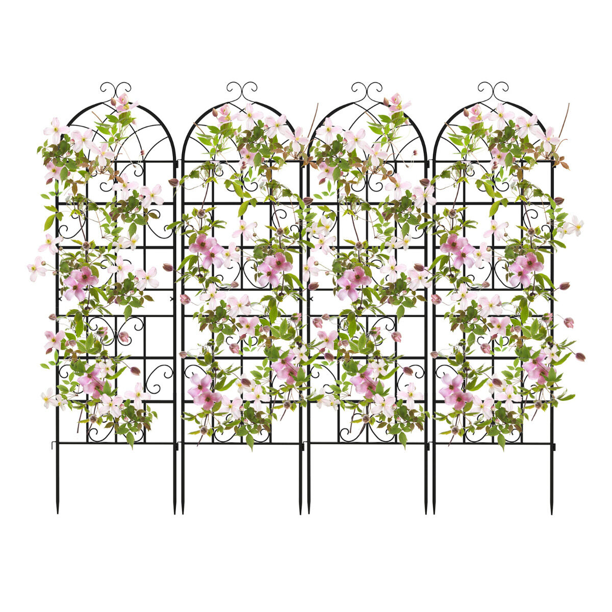 Metallist trellikomplekt 4 dekoratiivsest aiapiirdest, eraldiseisev trellide aed, musta värvi, 180 x 50 cm