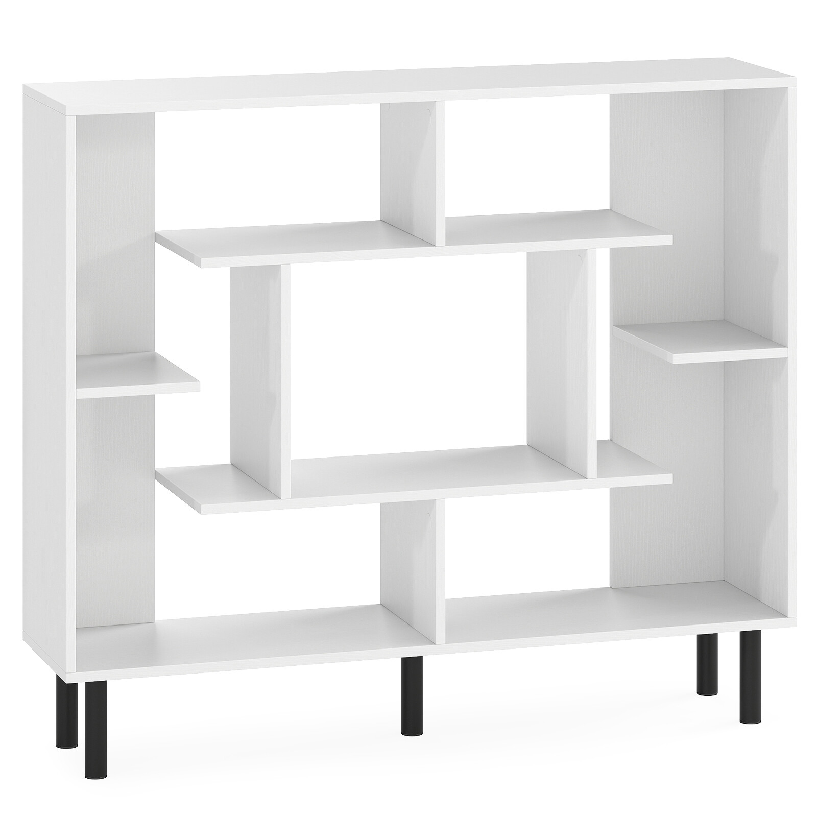 Costway Modern Geometric Bookcase with Anti-tipping Devices-White