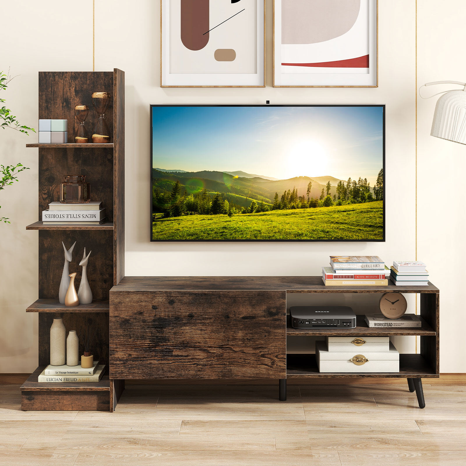 Televiisorialus kuni 127 cm laiusele telerile reguleeritava riiuliga elutuppa, magamistuppa - maalähedane pruun