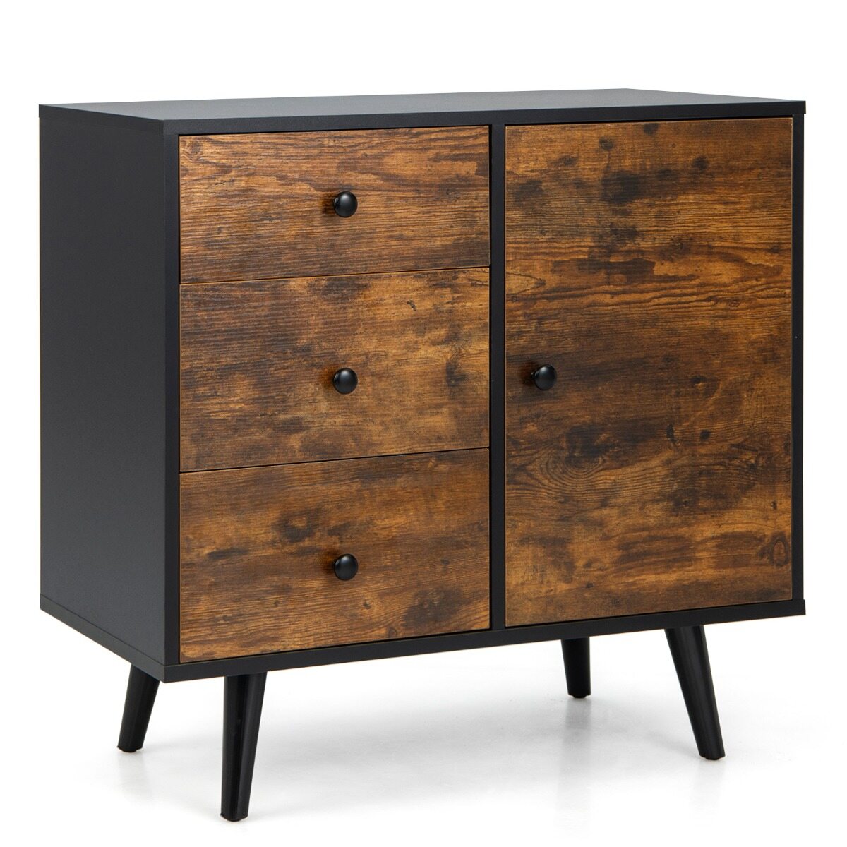 Storage Cabinet with 3 Drawer and 1 Side Cabinet-Rustic Brown