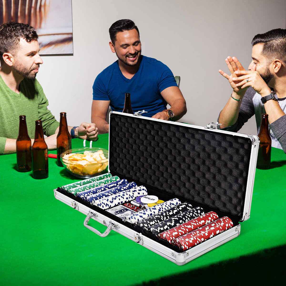 Pokkerikomplekt Pokerkoffer 500 laseržetooniga Alukoffer Alu Pokerkoffer + Tuch + 2 pokkeripakki