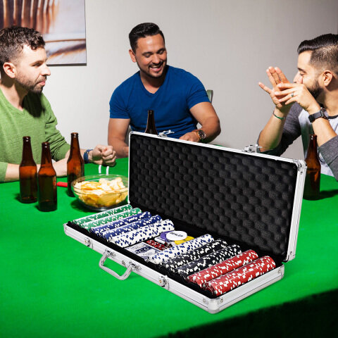 Pokkerikomplekt Pokerkoffer 500 laseržetooniga Alukoffer Alu Pokerkoffer + Tuch + 2 pokkeripakki