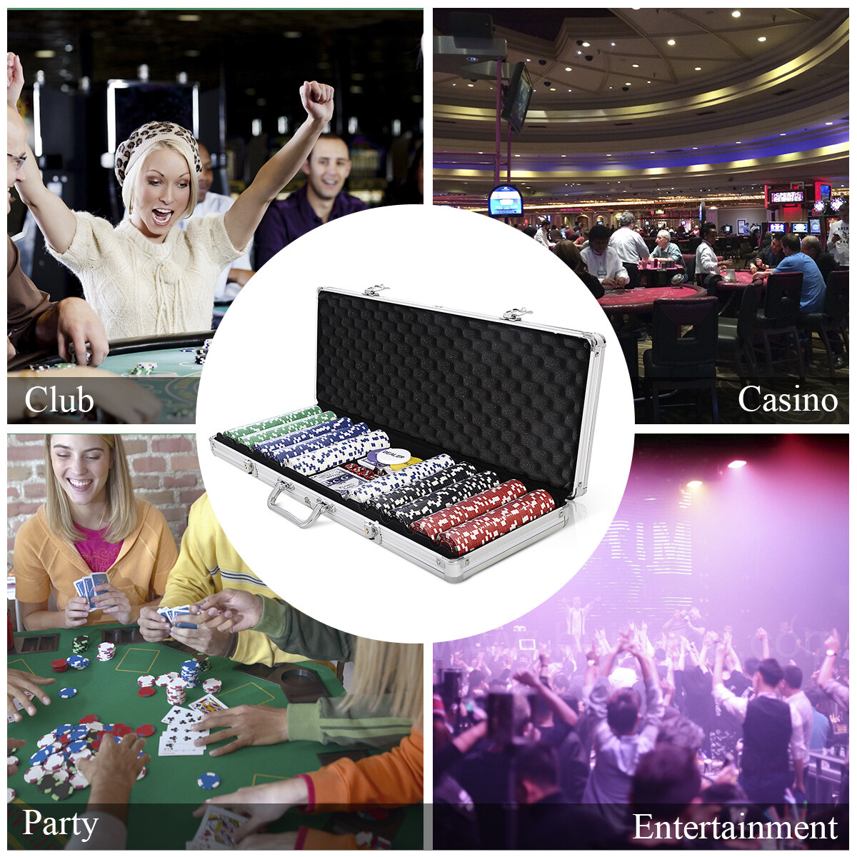 Pokkerikomplekt Pokerkoffer 500 laseržetooniga Alukoffer Alu Pokerkoffer + Tuch + 2 pokkeripakki