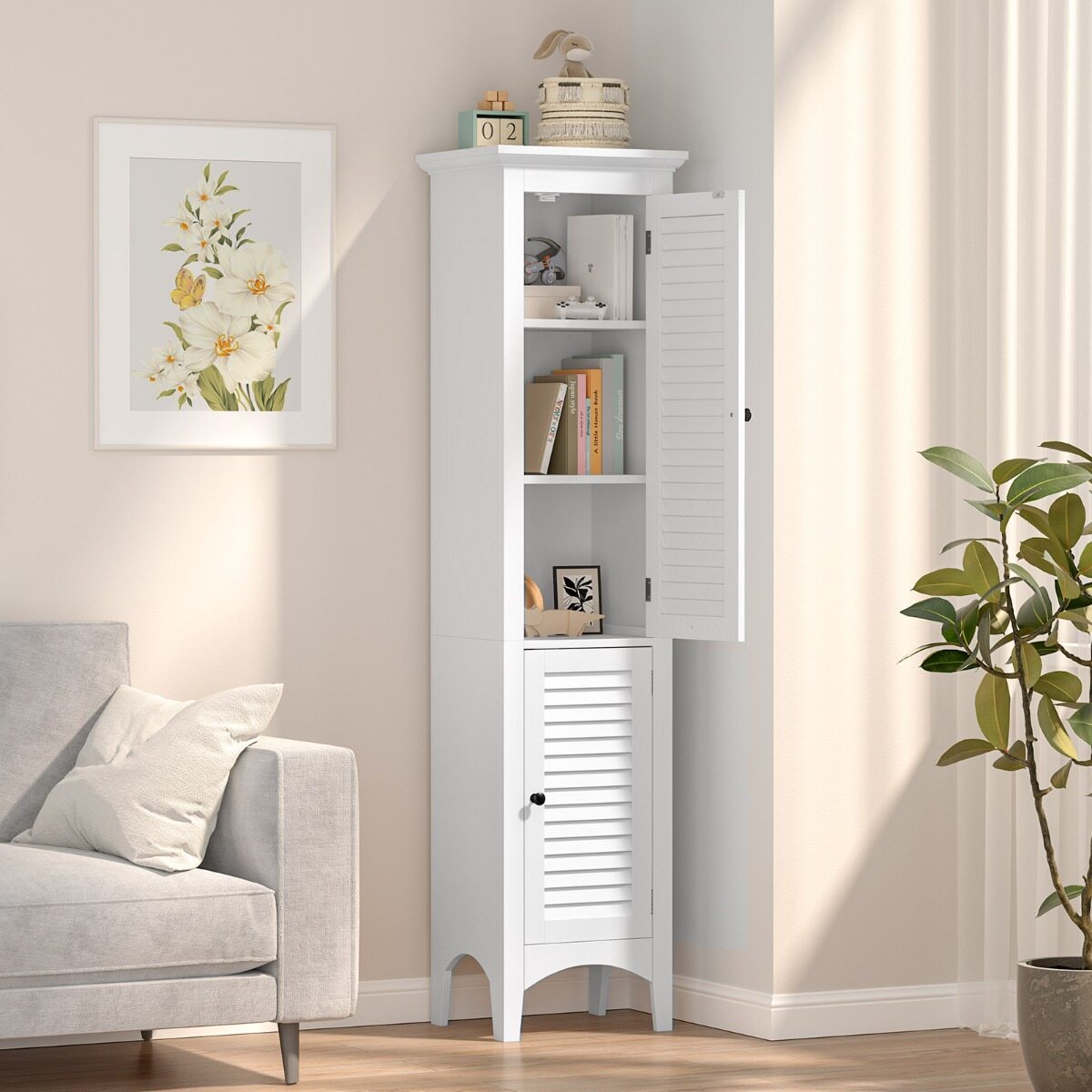 Tall Narrow Bathroom Cabinet-White Tall Narrow Bathroom Cabinet-White