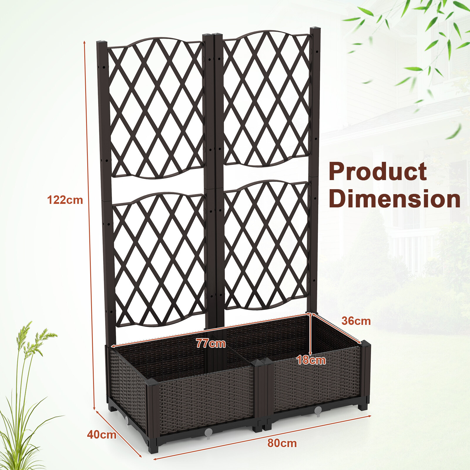 Lillekast võrega Ronitaimede lillepeenar võrega 80 x 40 x 122 cm Pruun