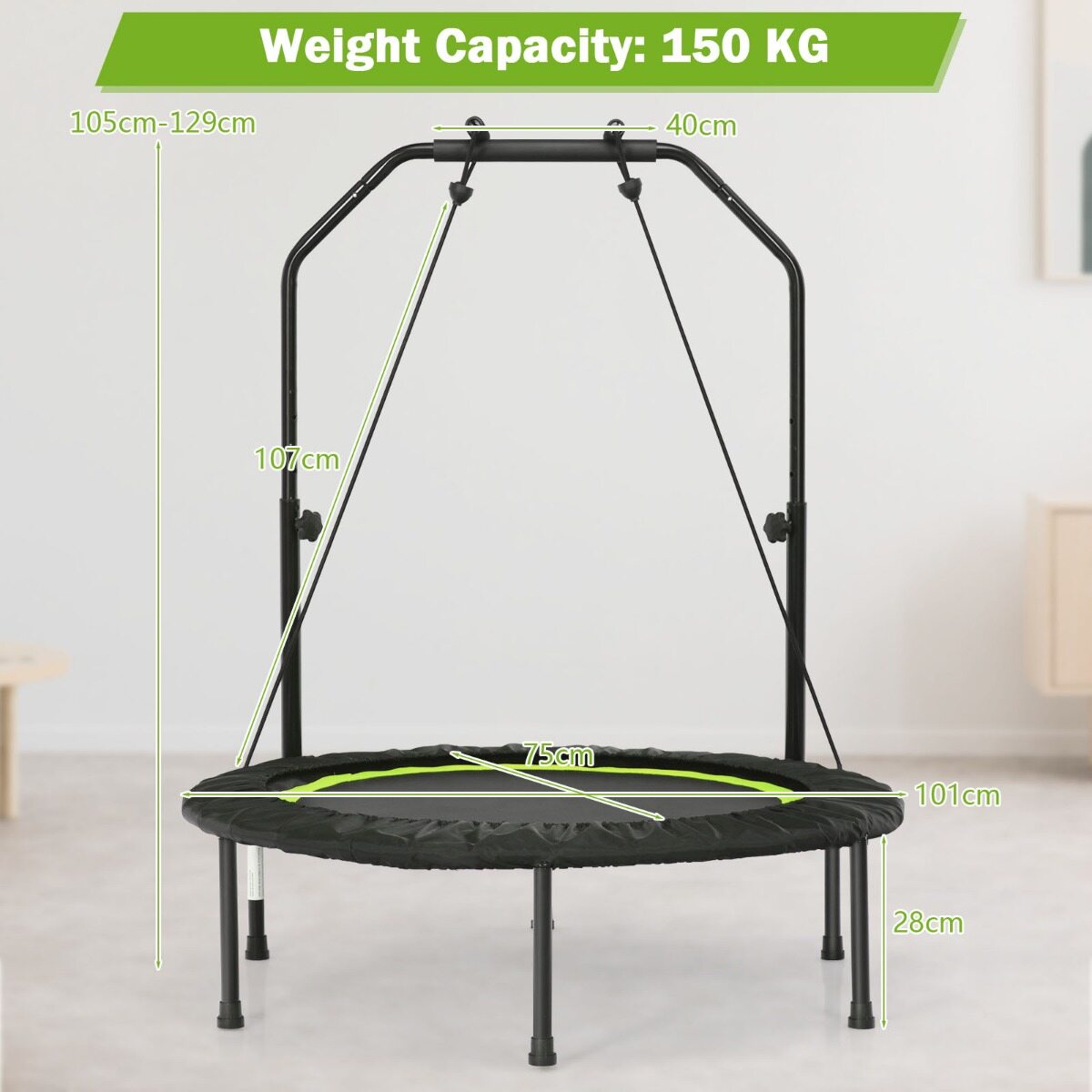 102 cm kokkupandav batuut kahe vastupanulindiga