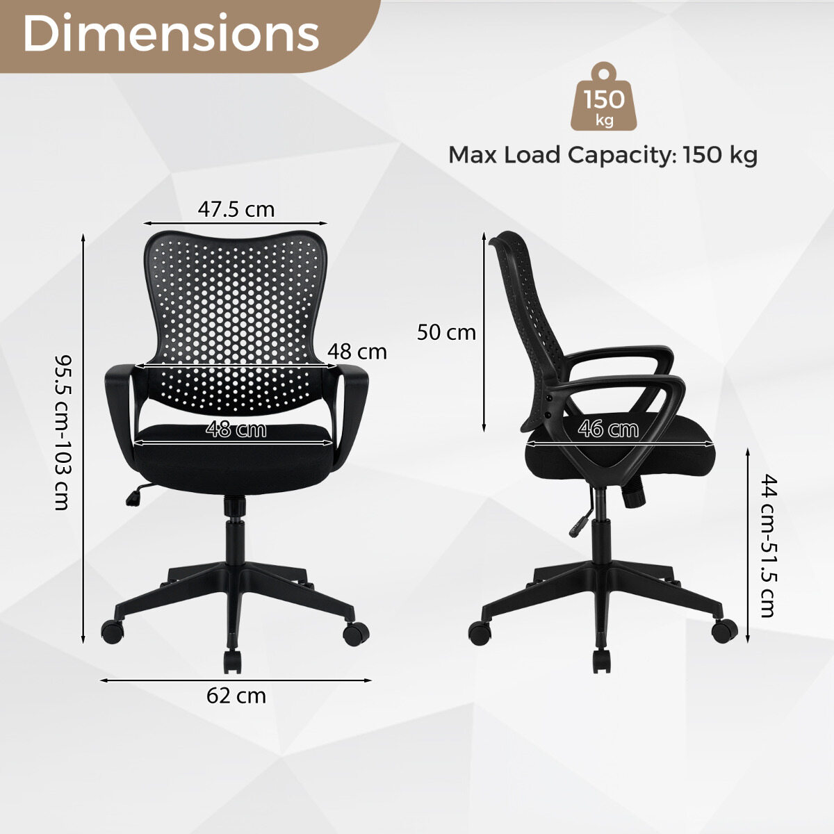 Ergonoomiline kontoritool käetugedega, polsterdatud Cushio liblikakujulise seljatoega - must