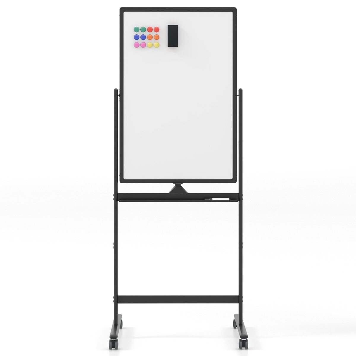 Kahepoolne mobiilne tahvel pliiatsialuse ja tarvikutega kooli kontorisse 60 x 90 cm must