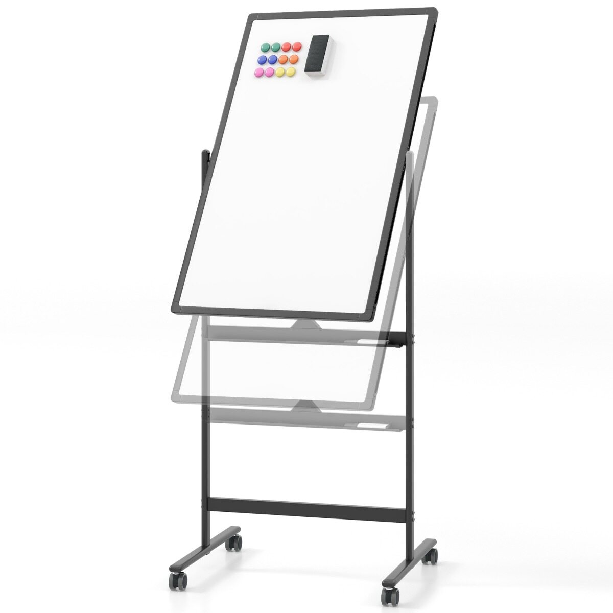 Kahepoolne mobiilne tahvel pliiatsialuse ja tarvikutega kooli kontorisse 60 x 90 cm must
