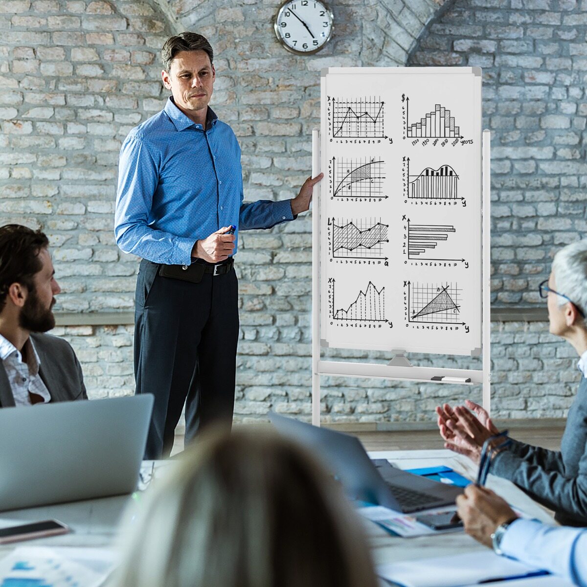 Pööratav rulltahvel mustade markerite ja kustukummiga - valge-M