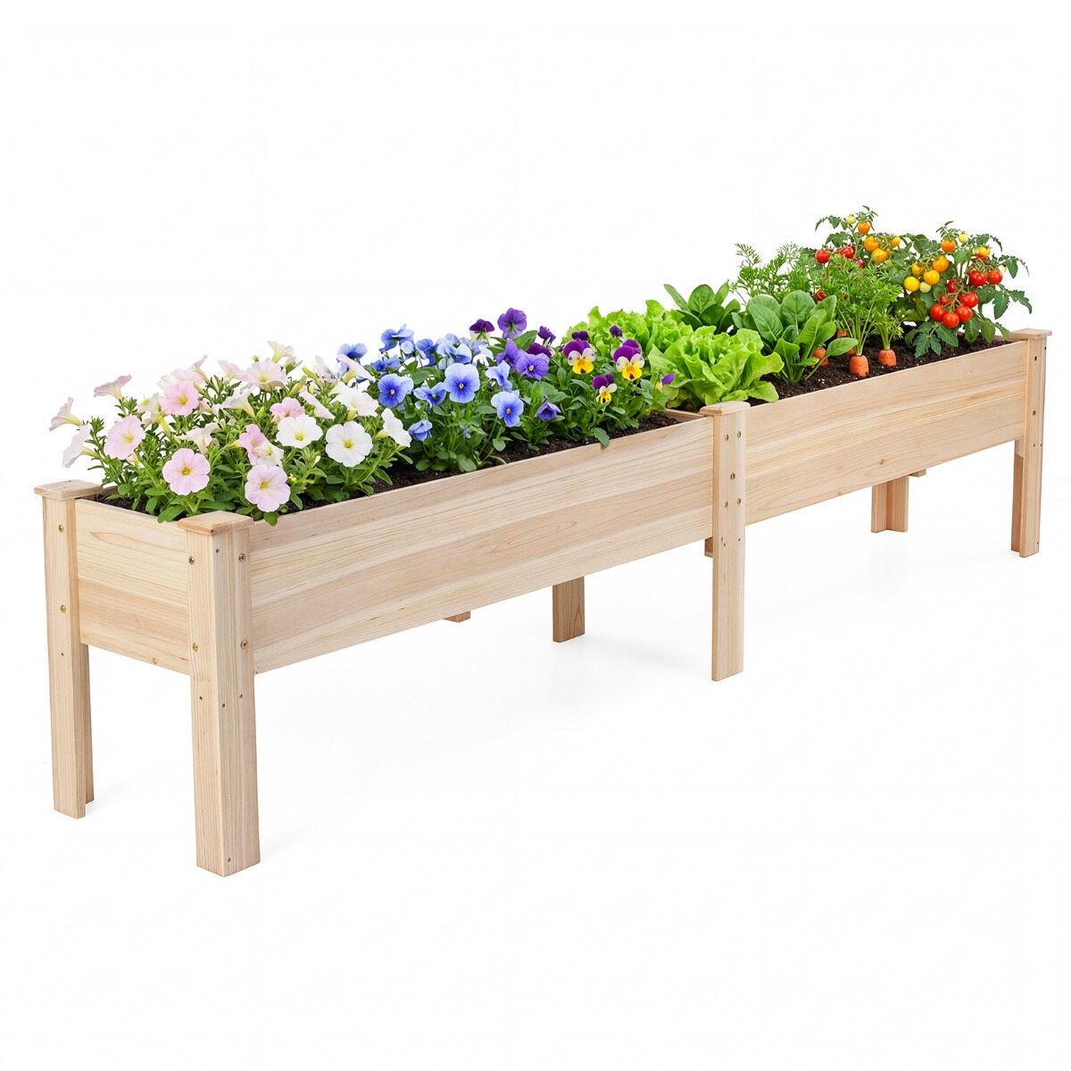 240 x 43,5 cm kuusepuidust kõrgpeenar jalgadega, kõrgendatud lillekast drenaažiaukudega - naturaalne