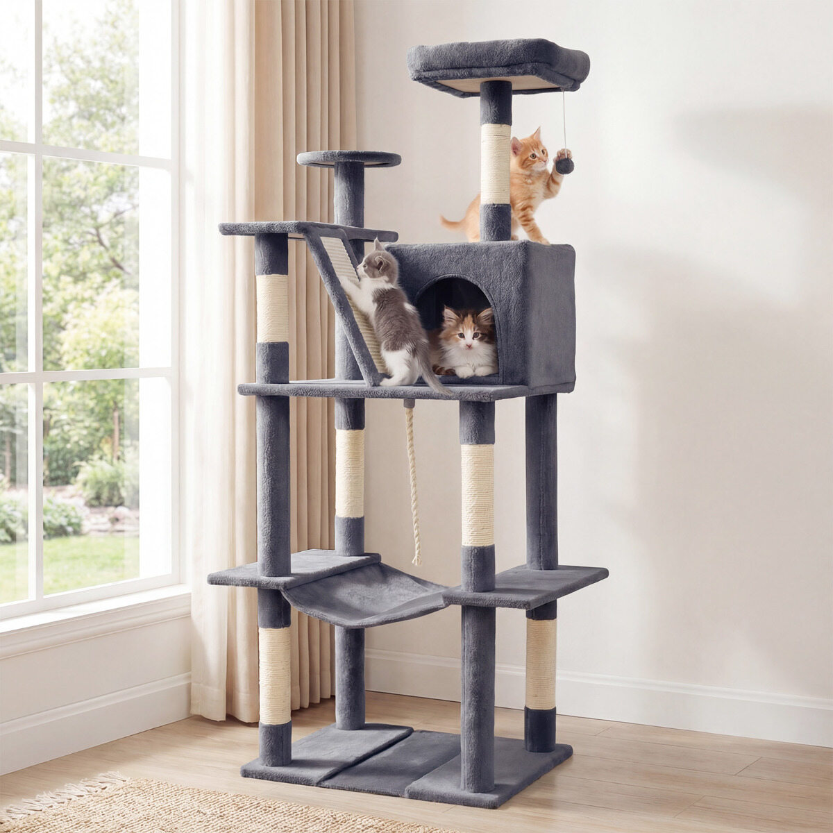 158 CM Tall Cat Tree Tower for Indoor Cats with Plush Top Perch-Grey 158 CM Tall Cat Tree Tower for Indoor Cats with Plush Top Perch-Grey