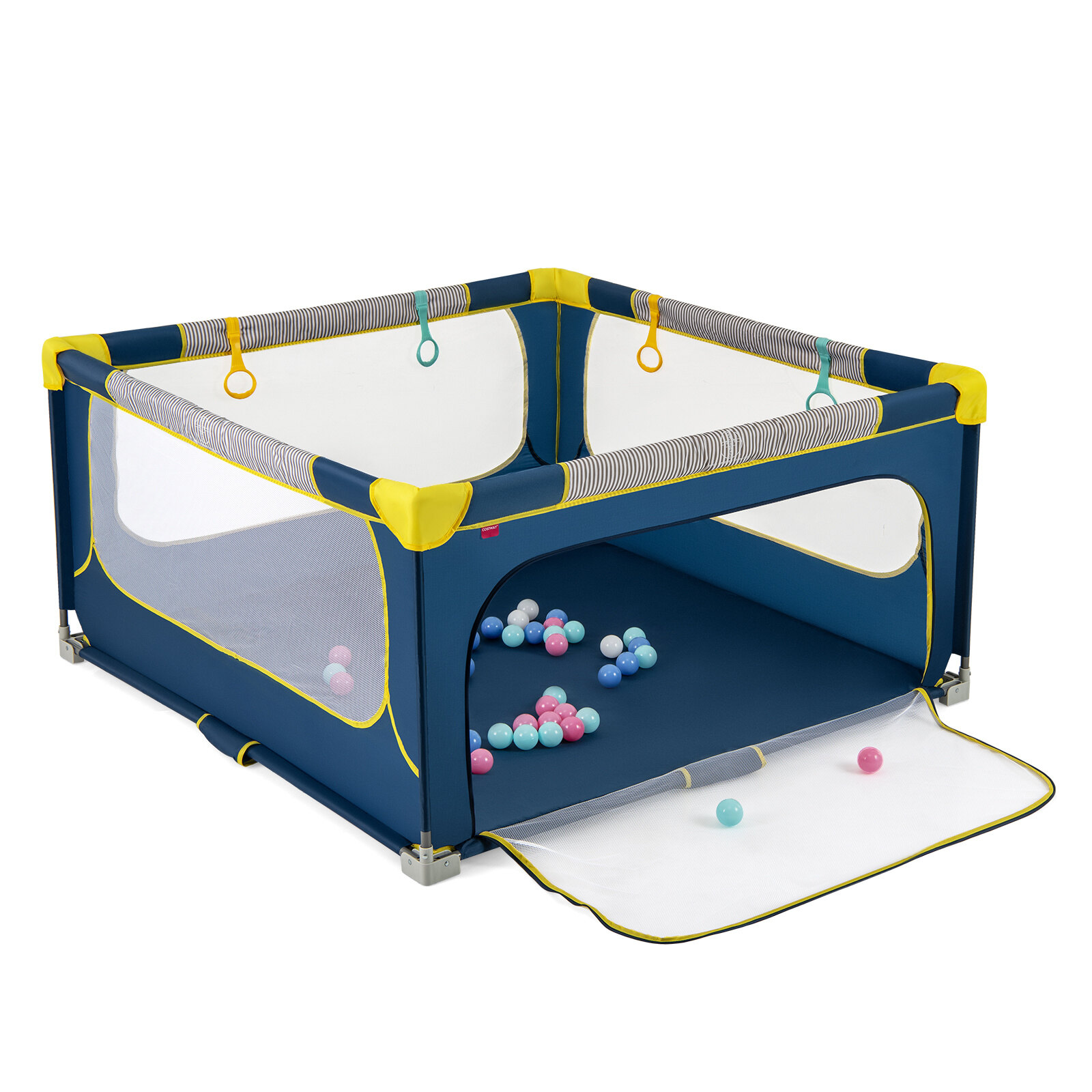 Beebimänguaedik 150 x 150 cm ilma kokkupanekuta, kokkupandav laste mänguaedik lukuga, sinine