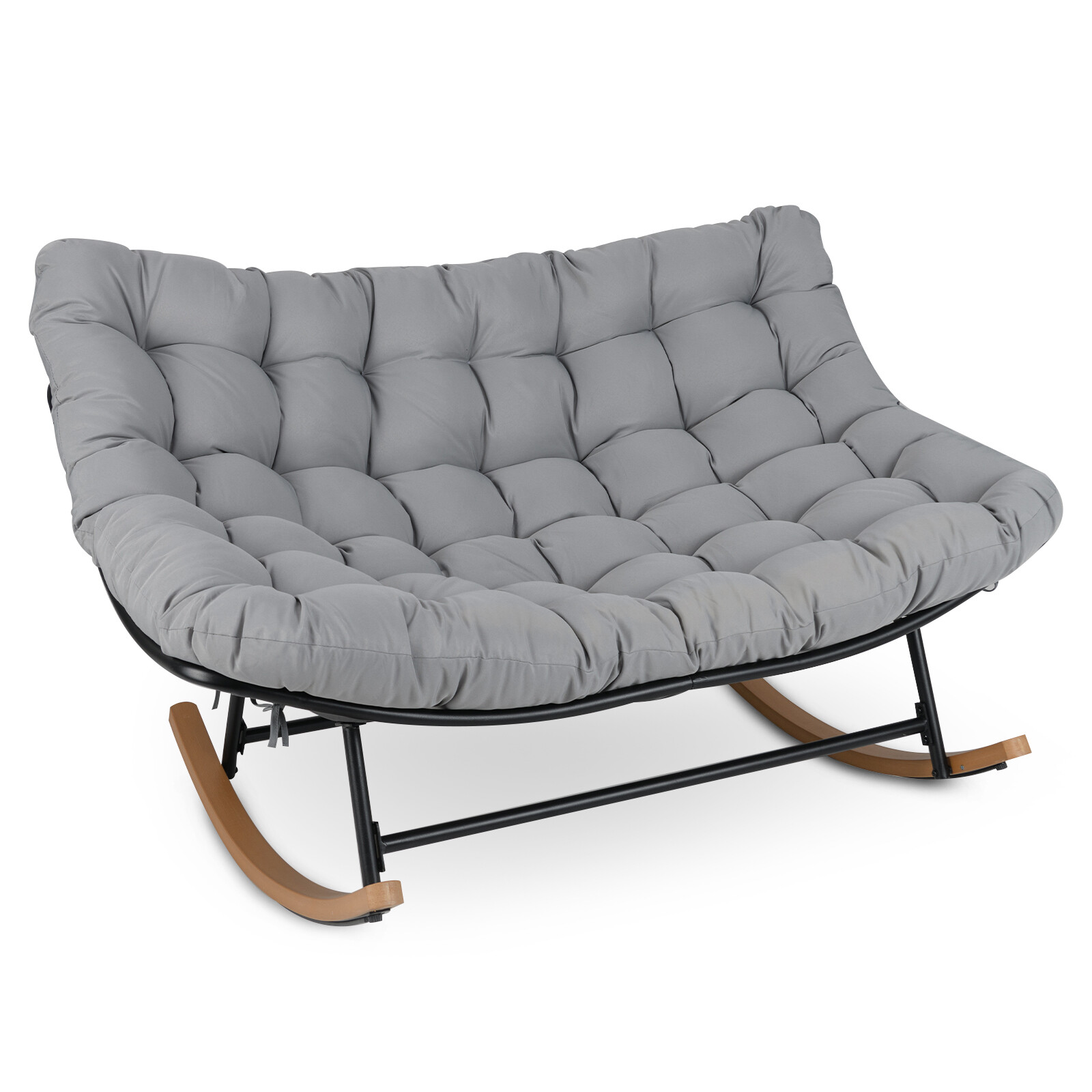 Costway Papasan Double Rocking Chair for 2 People, Oversized Metal Loveseat (320KG) with Thick Cushion, Grey Rocking Egg Chair