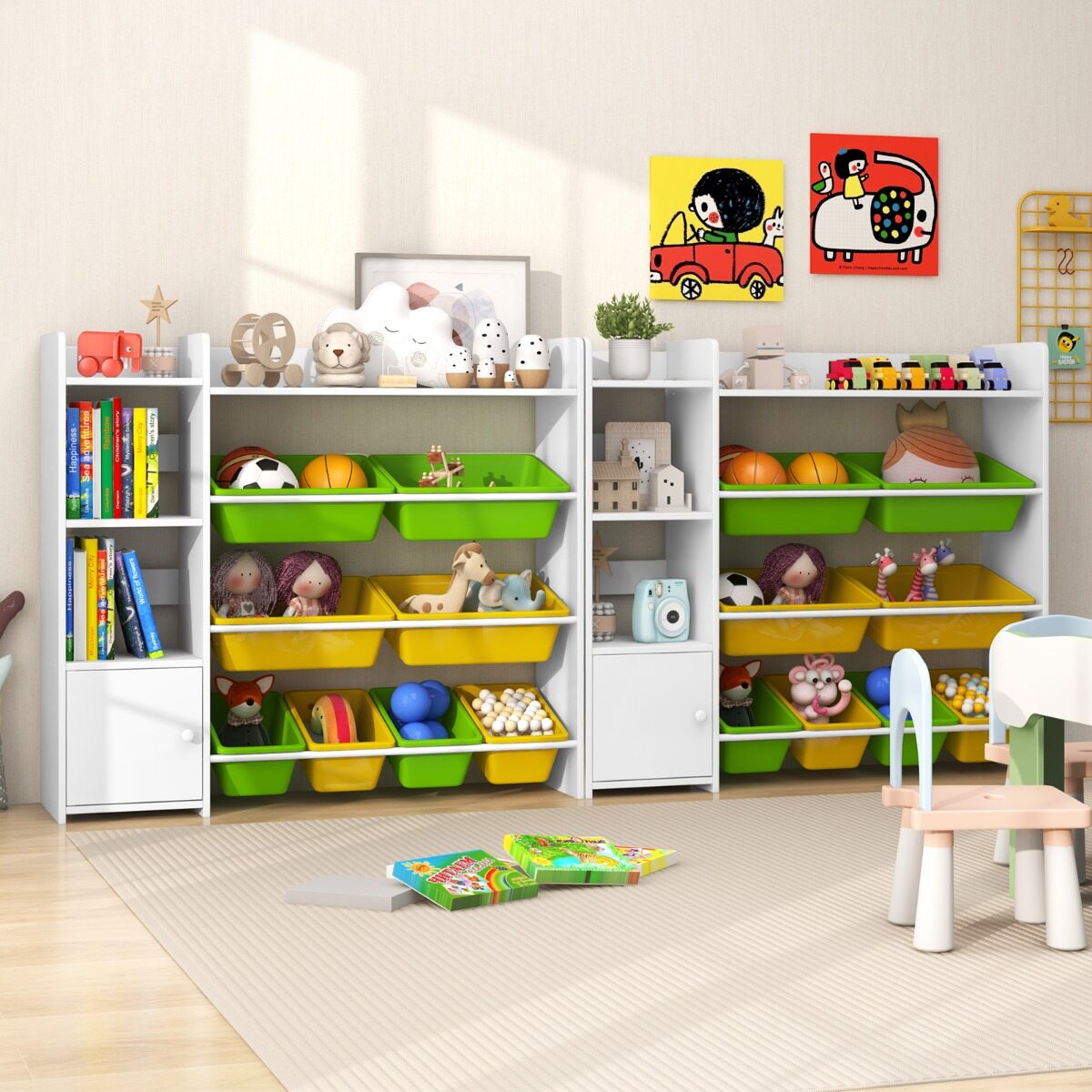 Kids Bookshelf Toy Storage Organizer with Storage Boxes and Open Shelves-Multicolor Kids Bookshelf Toy Storage Organizer with Storage Boxes and Open Shelves-Multicolor