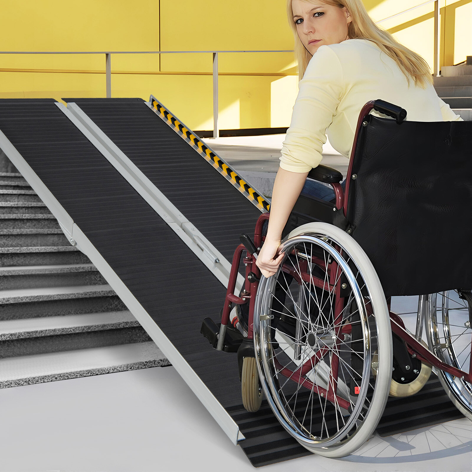 Portable Aluminum Wheelchair Ramp with Transition Plate-5FT