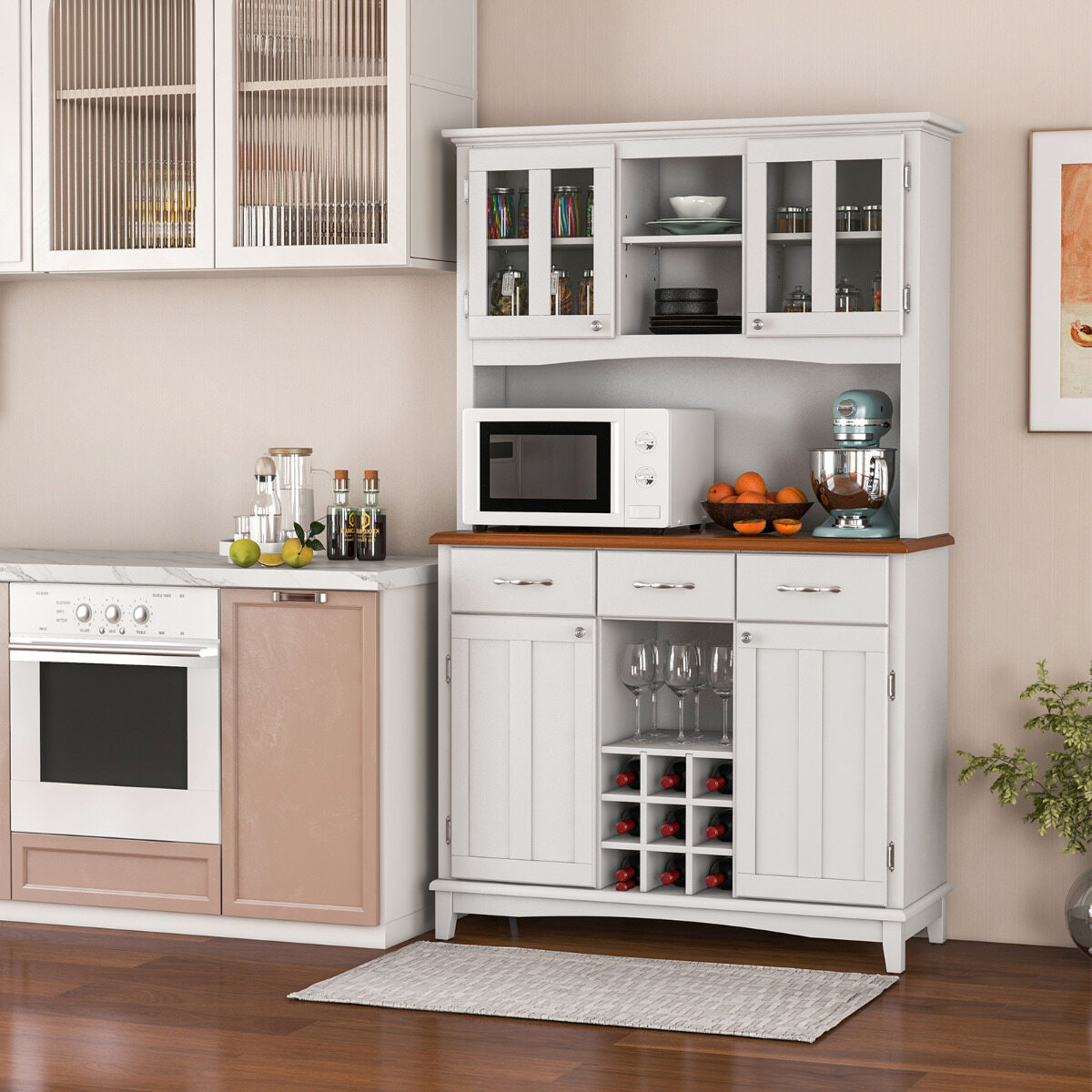Kitchen Cupboard with Adjustable Shelves and Drawers-White