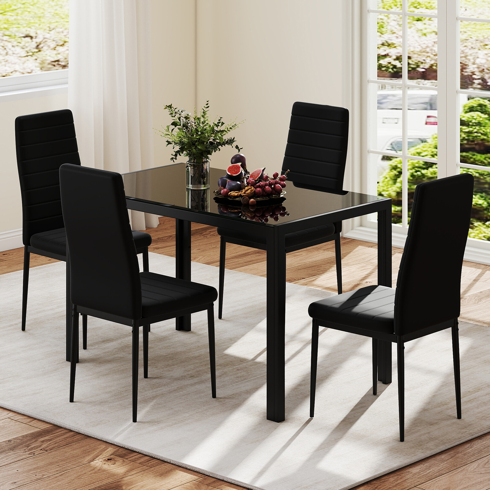 Moodne söögilaud 120 cm 4 inimesele ristkülikukujuline köögilaud klaasist pealispinnaga, vastupidav metallraam, must