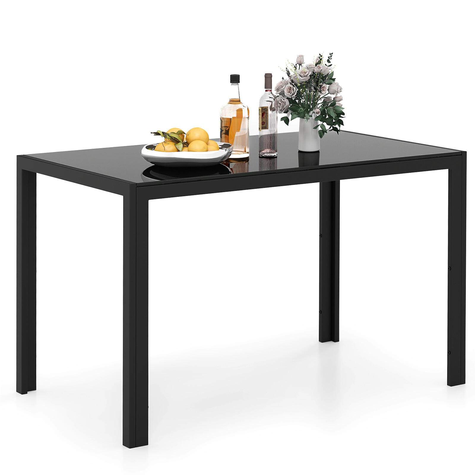Moodne söögilaud 120 cm 4 inimesele ristkülikukujuline köögilaud klaasist pealispinnaga, vastupidav metallraam, must