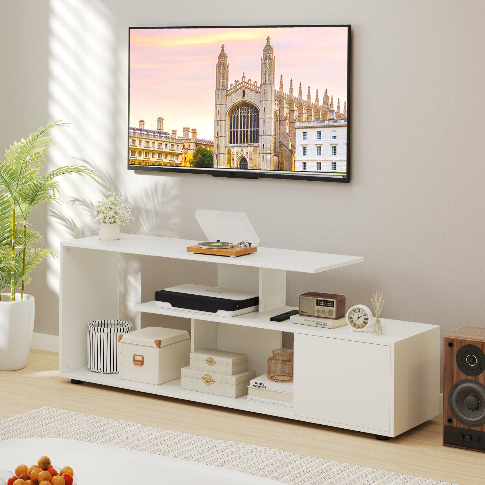 TV stand for TVs up to 55 inches with shelves & cabinet TV cabinet lowboard white TV stand for TVs up to 55 inches with shelves & cabinet TV cabinet lowboard white