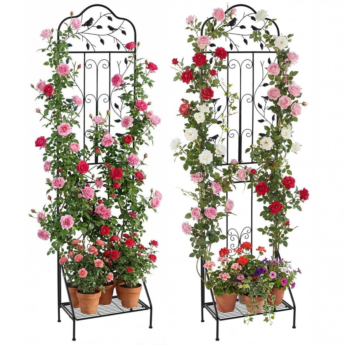 Immagine prodotto - Set di 2 tralicci da giardino in metallo con ripiano pieghevole