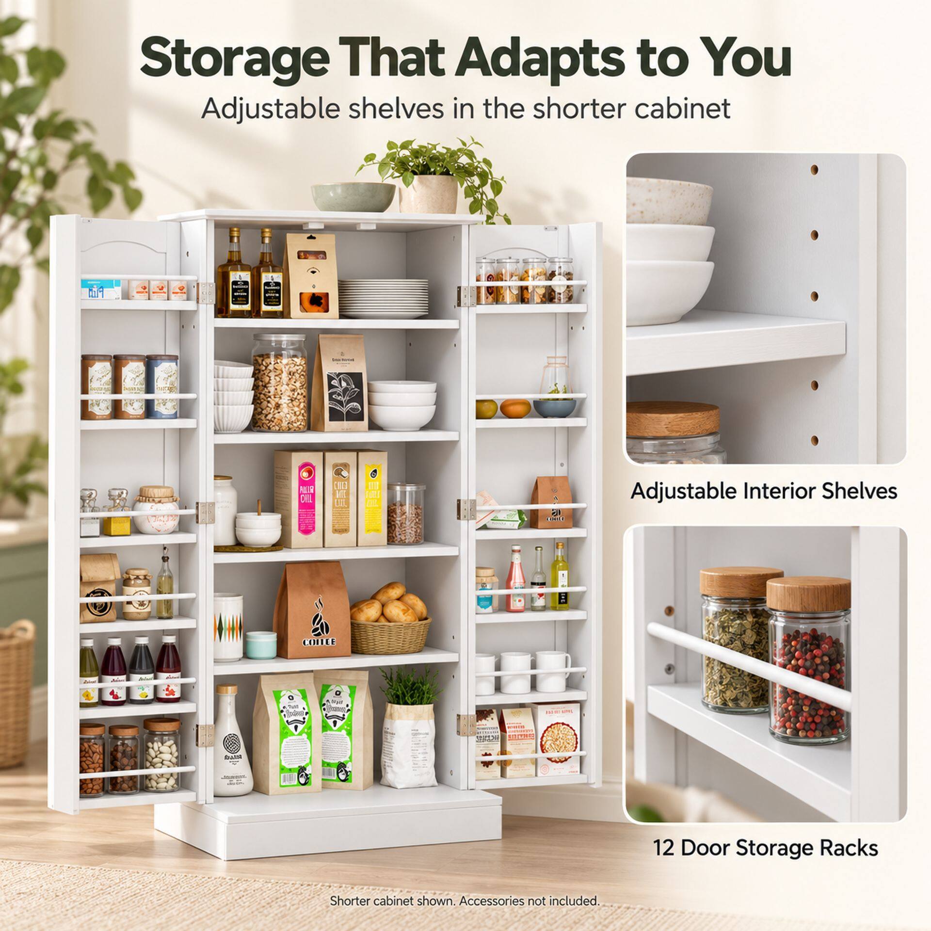 2-Piece White Kitchen Pantry Cabinet Set with Adjustable Shelves 2-Piece White Kitchen Pantry Cabinet Set with Adjustable Shelves