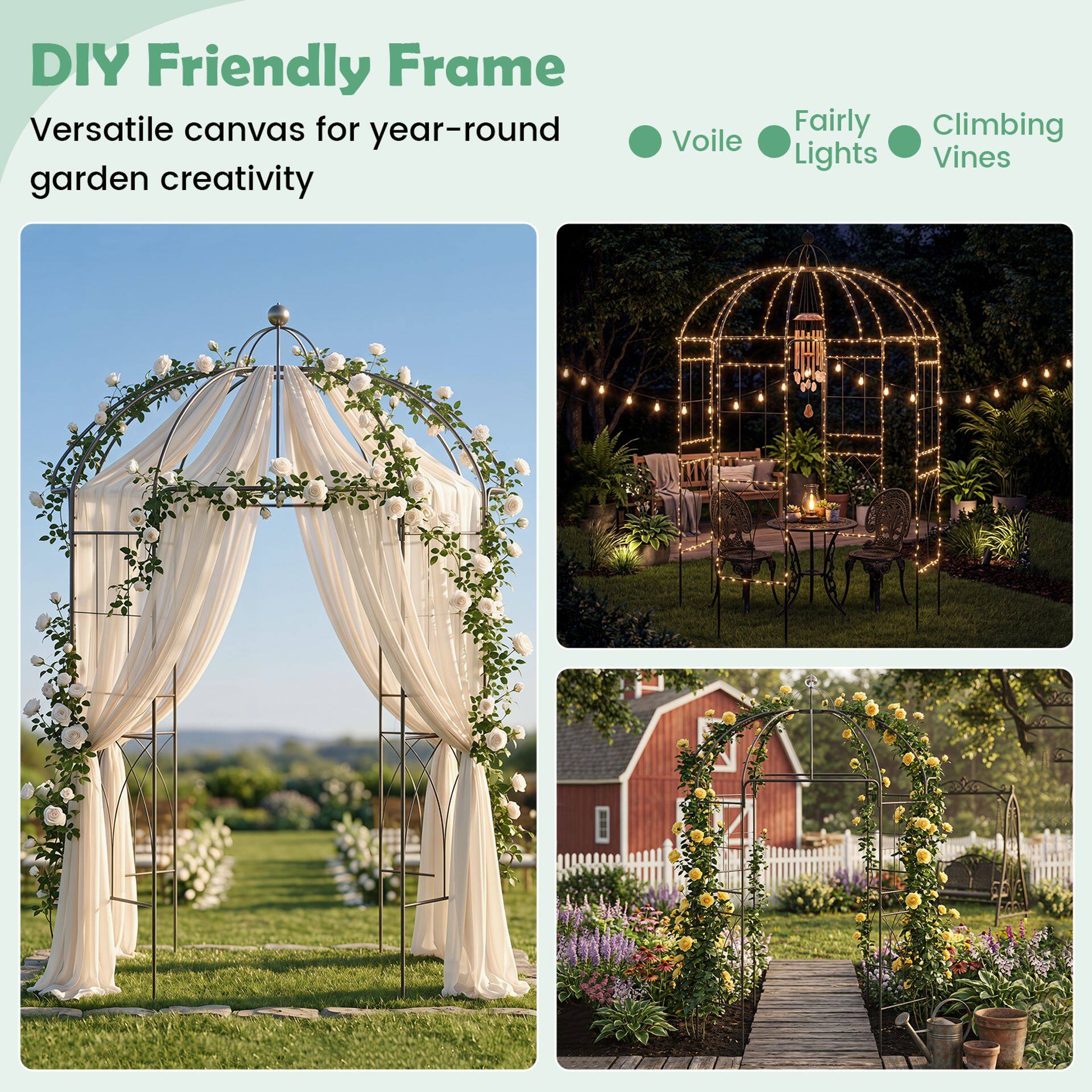 203 x 203 x 296 cm linnupuuri kujuline metallist varikatus-pergola