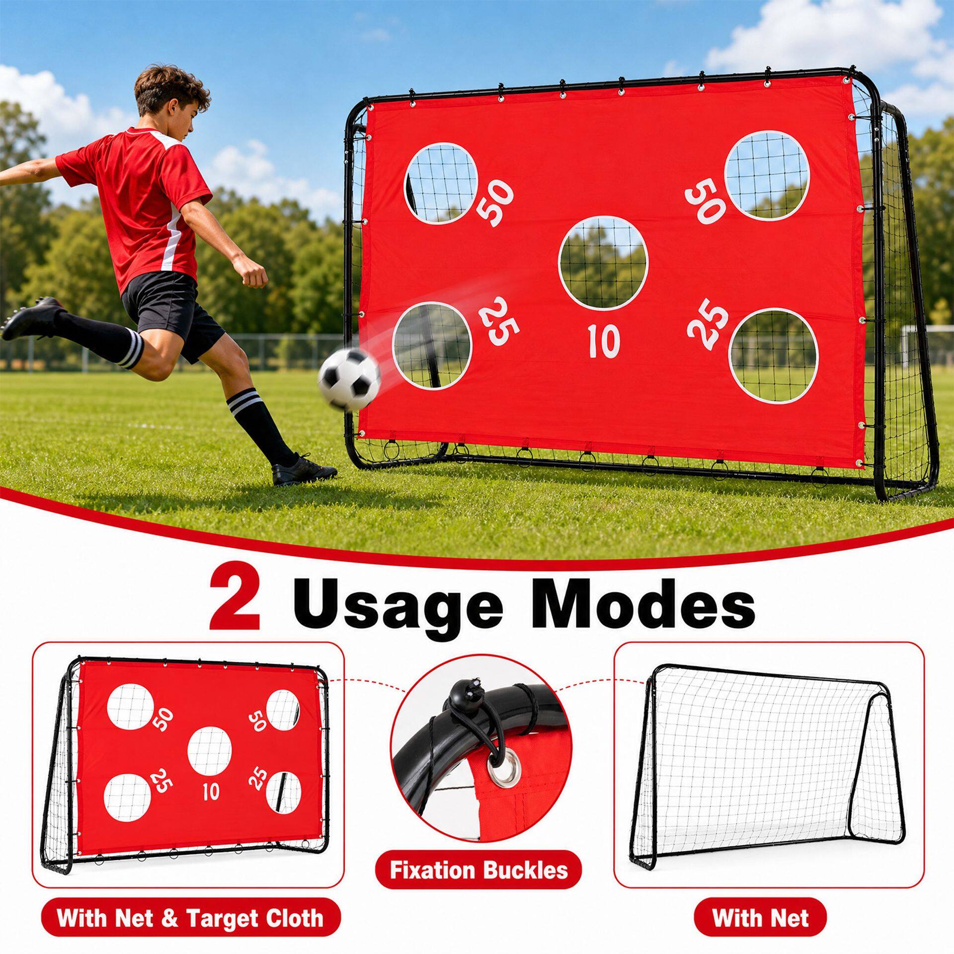 Kids Soccer Goal with Red Removable Target Cloth with Metal Frame