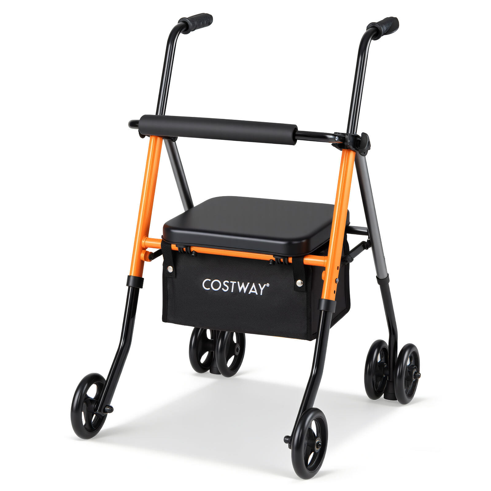 2-in-1 Folding 4-Wheel Rollator with 3 Height Levels, 5-Position Adjustable Handle, Double H-Front Wheels, 136kg Load Capacity 2-in-1 Folding 4-Wheel Rollator with 3 Height Levels, 5-Position Adjustable Handle, Double H-Front Wheels, 136kg Load Capacity