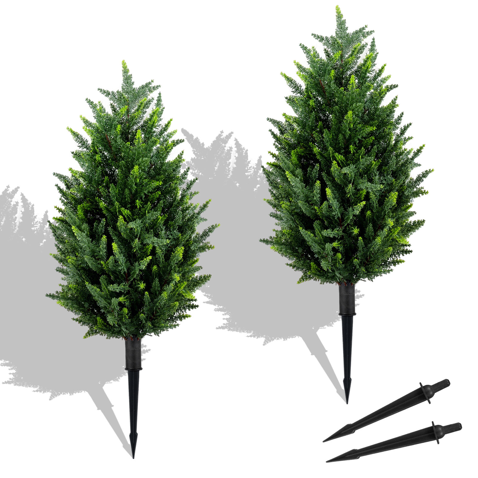 2 Pack 3 ft Artificial Cypress Topiary Trees with Ground Spikes for Indoor Outdoor