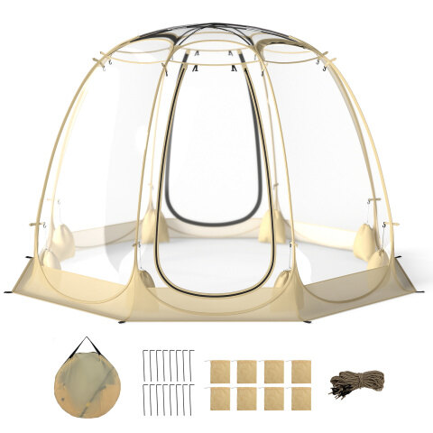 Pop Up mullitelk 630° läbipaistev PVC iglu 8,5 x 8,5 jalga koheselt paigaldatav varikatusega maja 5-6 inimesele - beež