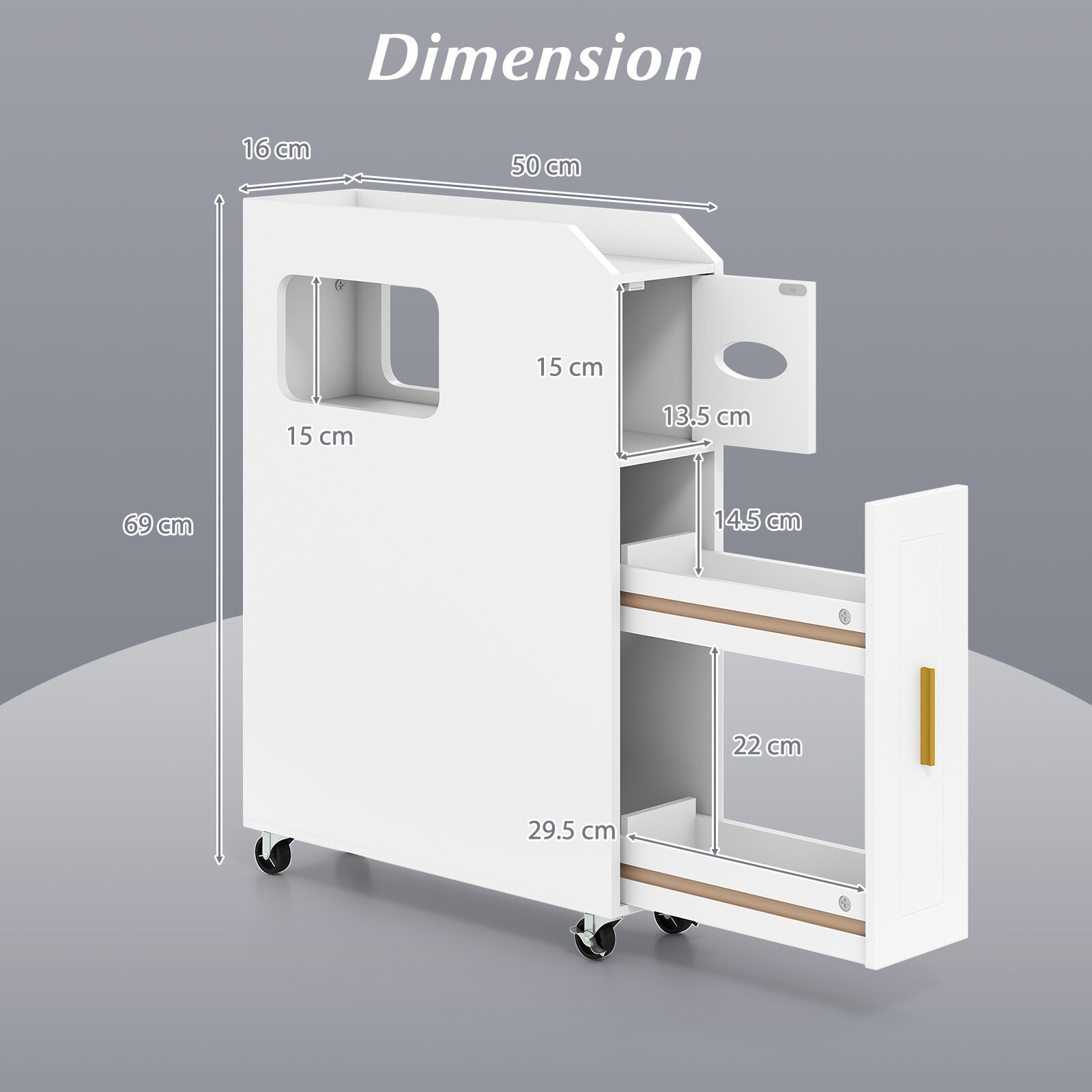 Small Bathroom Storage Cabinet 16CM Slim Bathroom Organizer with Sliding Drawer White
