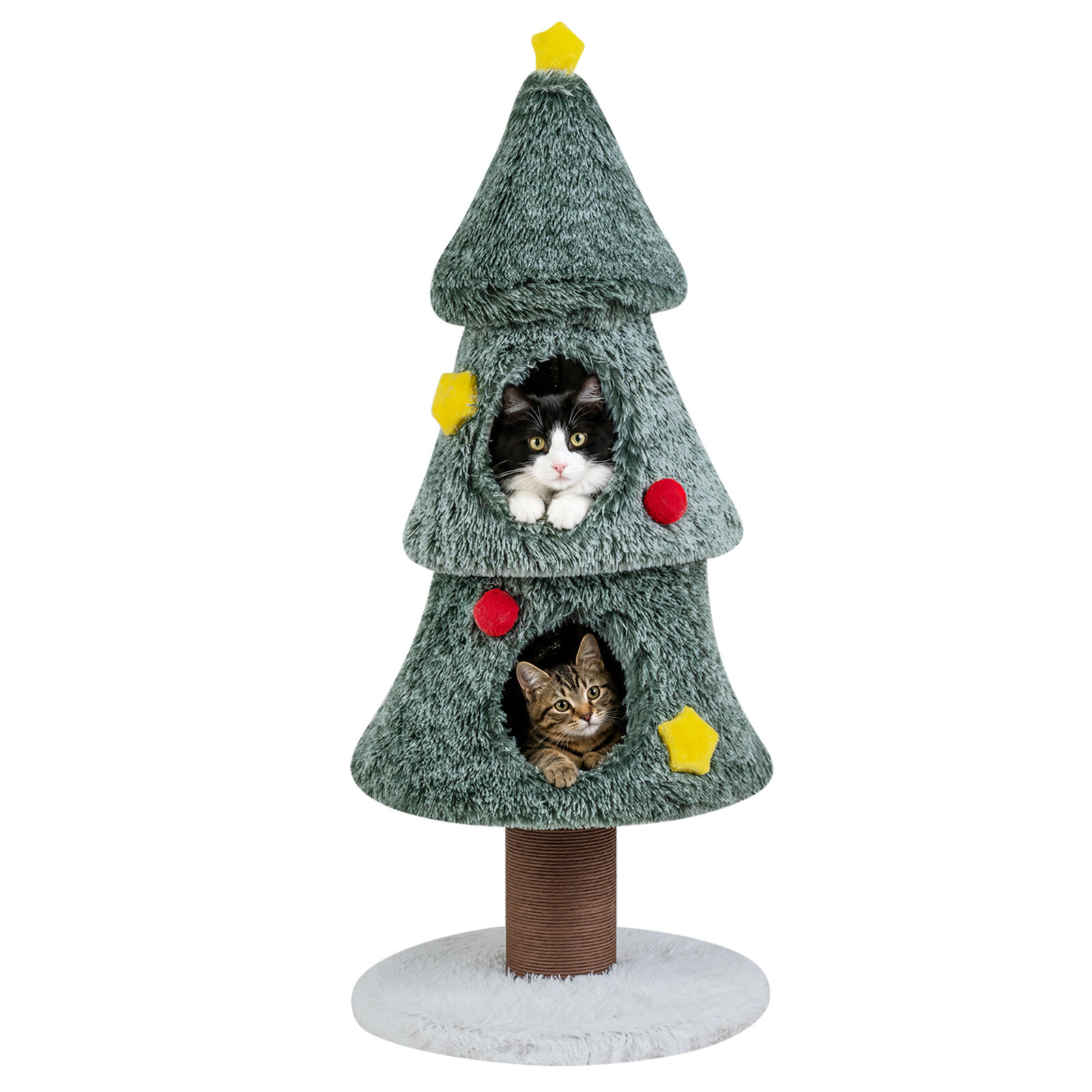Costway Christmas Cat Tree with 2 Condos Scratching Post and Decorative Stars-Green