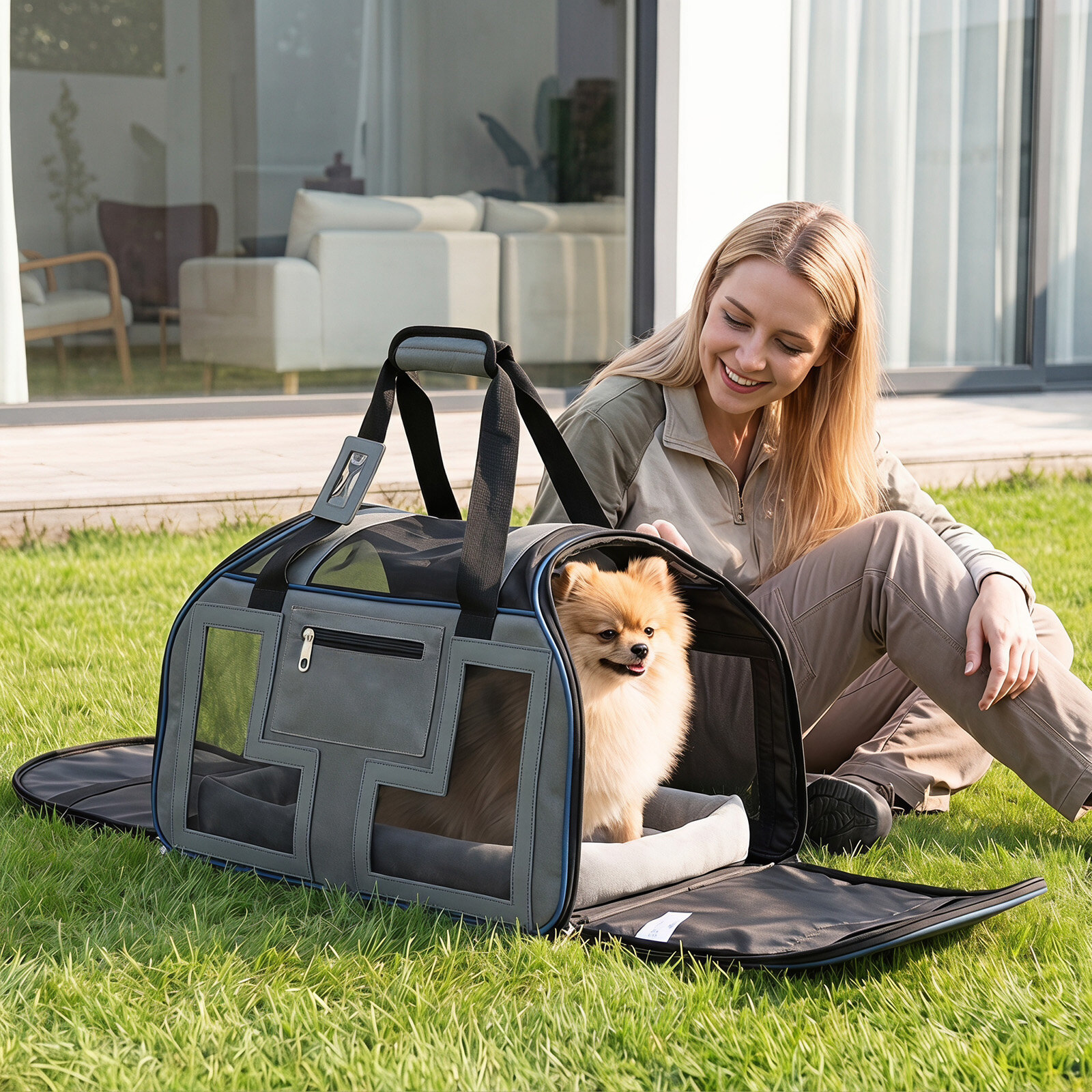 Rolling Pet Carrier with Wheels & Telescopic Handle and Mesh Windows for Pets-Blue Rolling Pet Carrier with Wheels & Telescopic Handle and Mesh Windows for Pets-Blue