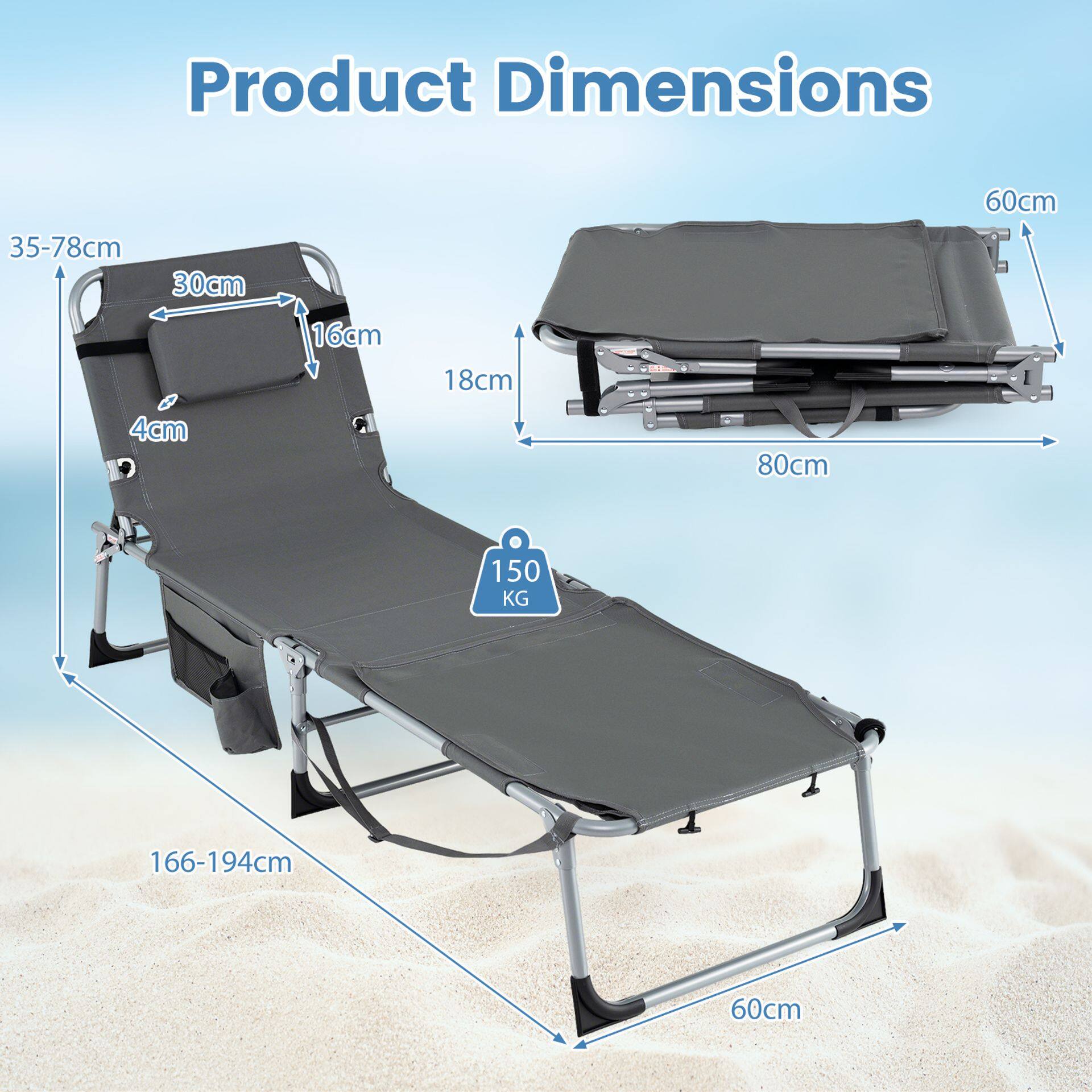 Tanning Chair with Face Arm Holes Portable Sunbathing Chair-Gray Tanning Chair with Face Arm Holes Portable Sunbathing Chair-Gray