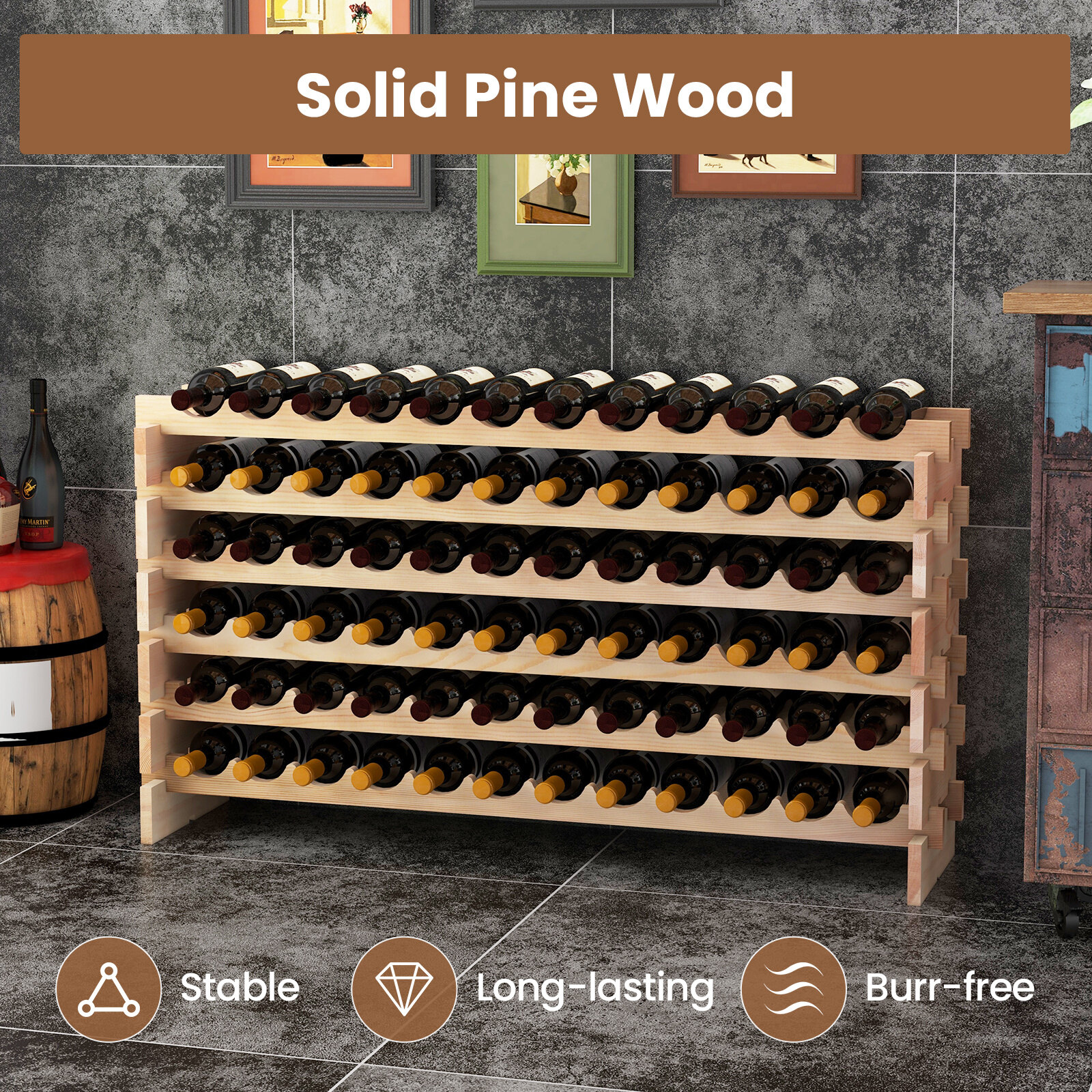 Wooden wine rack for 72 bottles Stackable wine stand Bottle rack Wooden shelf Wine cabinet Wooden wine rack for 72 bottles Stackable wine stand Bottle rack Wooden shelf Wine cabinet