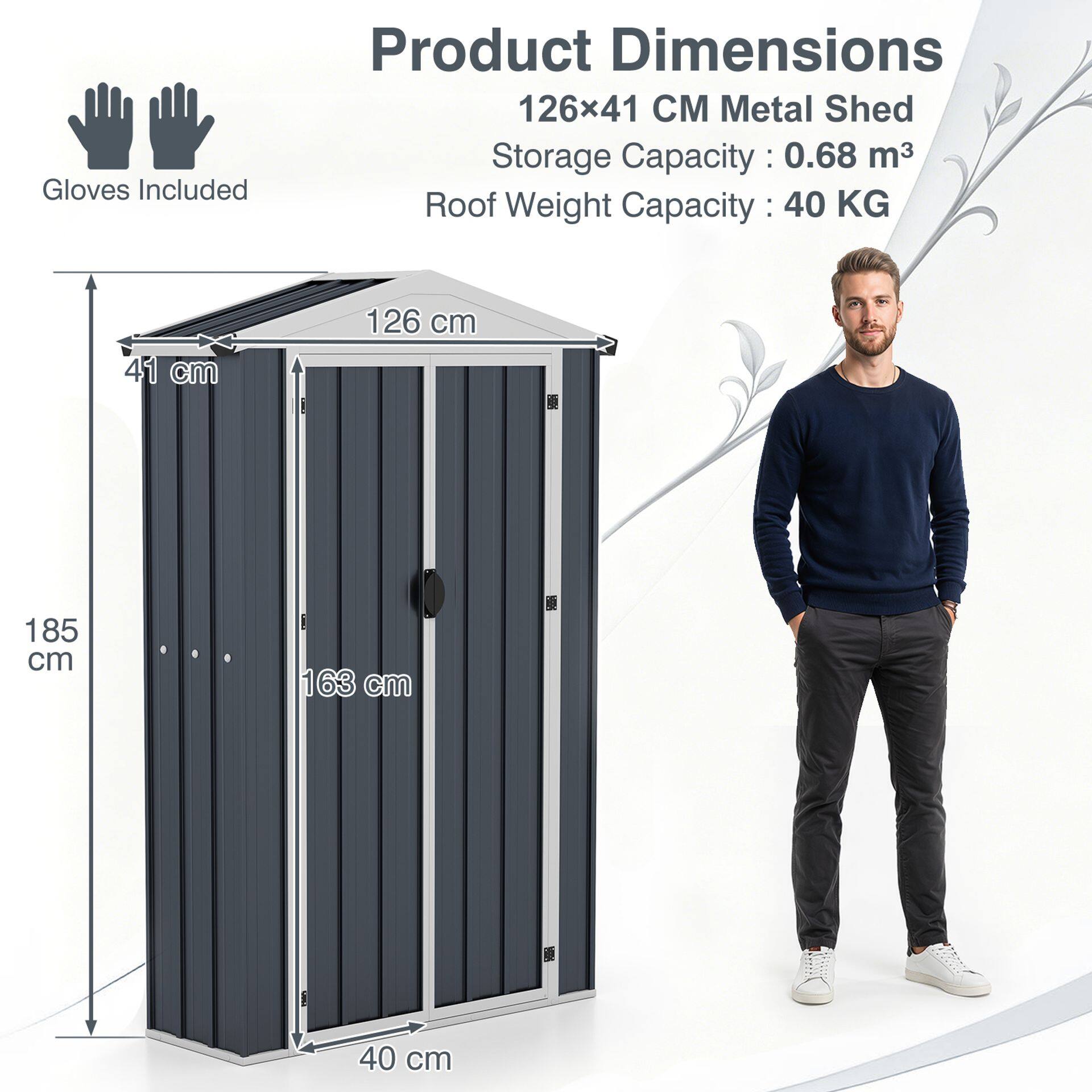 4 x 2 x 6 jala (1,2 x 0,6 m) välikaun kaldus katuse ja lukustatava uksega - hall