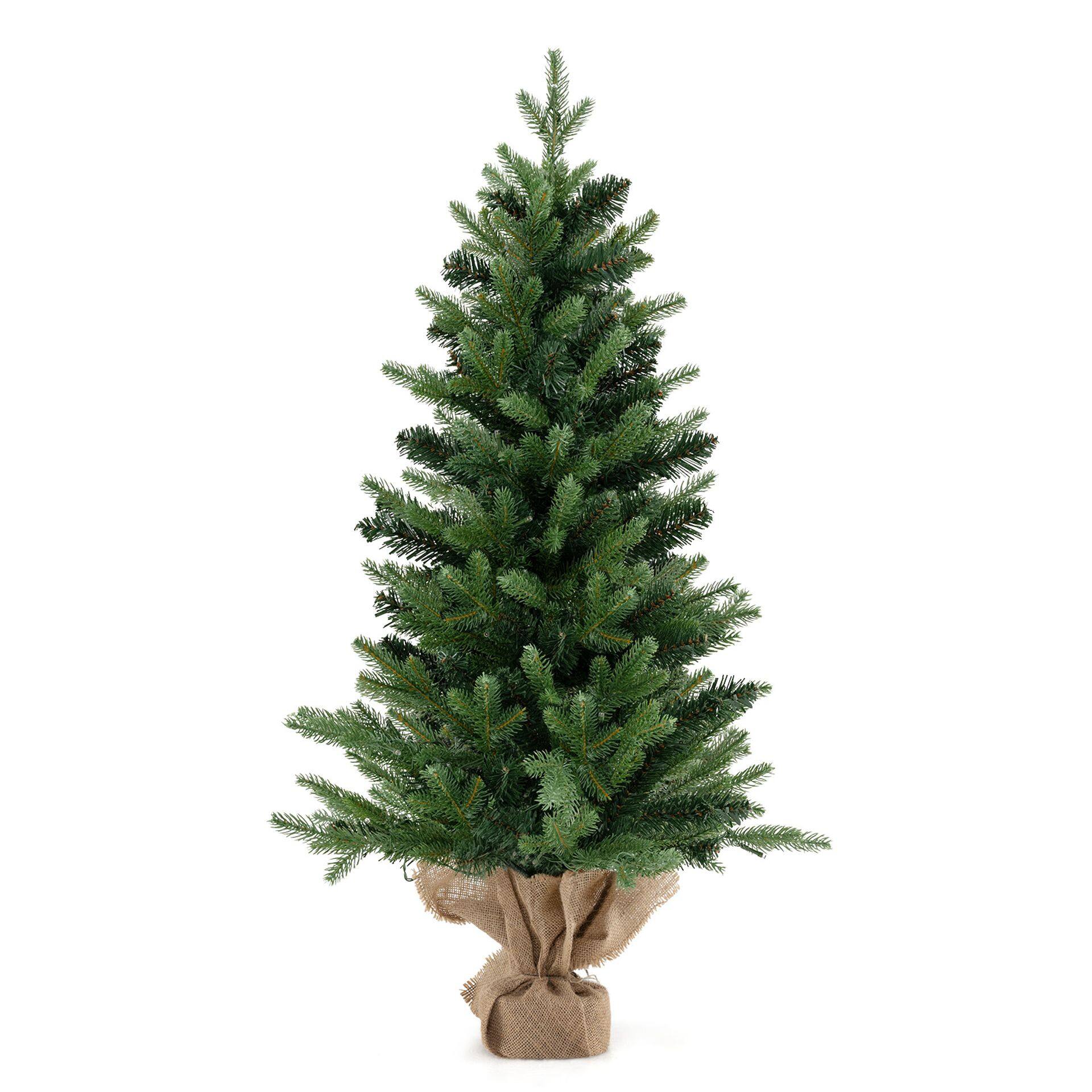 90 cm lauapealne jõulupuu linasest kotis, PVC+PE kuusk, taimeriga, 363 oksa, 50 LED-tuld