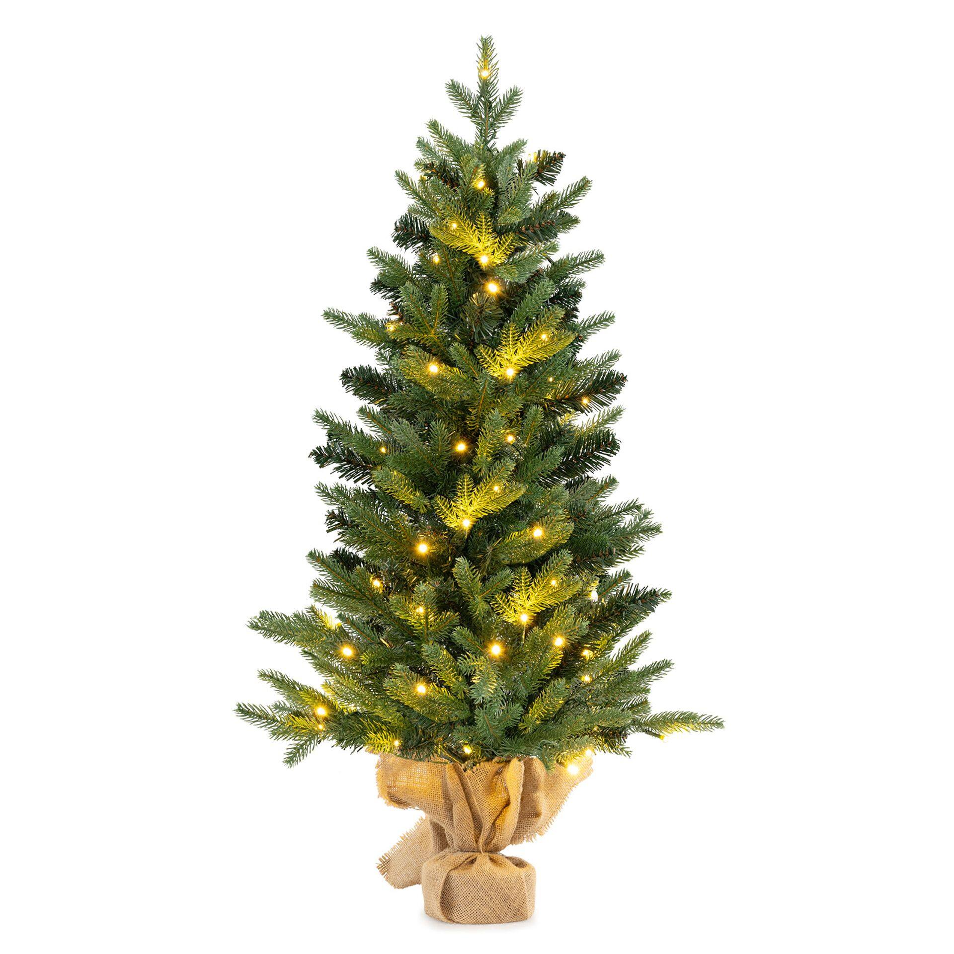 90 cm lauapealne jõulupuu linasest kotis, PVC+PE kuusk, taimeriga, 363 oksa, 50 LED-tuld