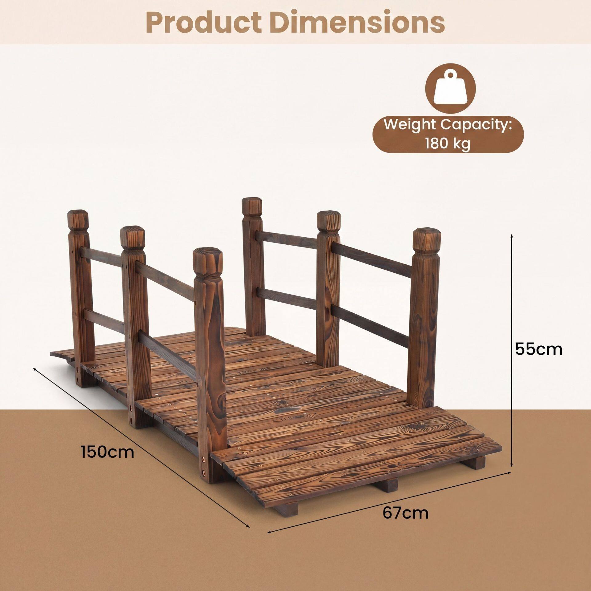 150 x 67 x 55 cm aiasild kandevõimega 180 kg Garden-Brown jaoks