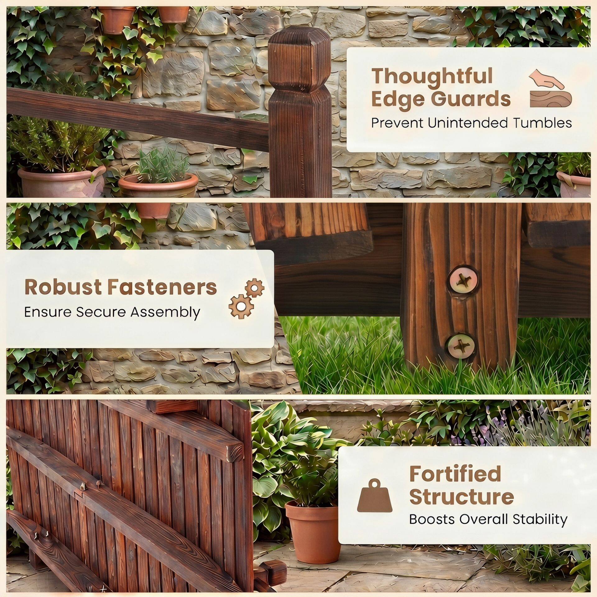 150 x 67 x 55 cm aiasild kandevõimega 180 kg Garden-Brown jaoks
