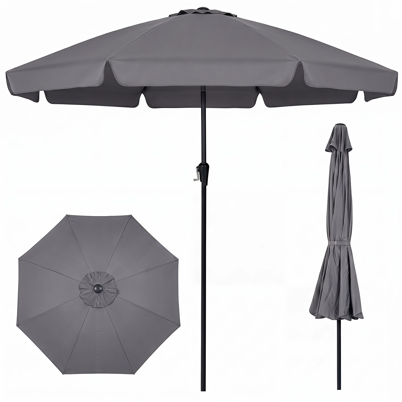 Päikesevari 286 cm aiavari vända ja 30° kallutatava päikesevarjuga, rõduvari, hall