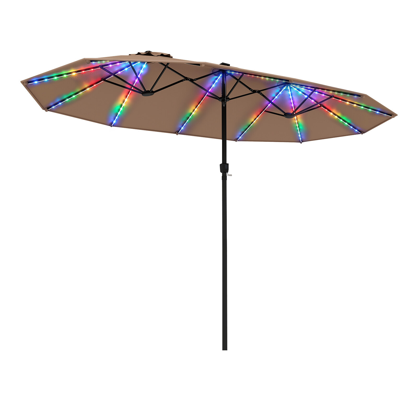 15ft Double-Sided Patio Umbrella with 144 Solar LED Lights Crank Handle No Base-Brown 15ft Double-Sided Patio Umbrella with 144 Solar LED Lights Crank Handle No Base-Brown