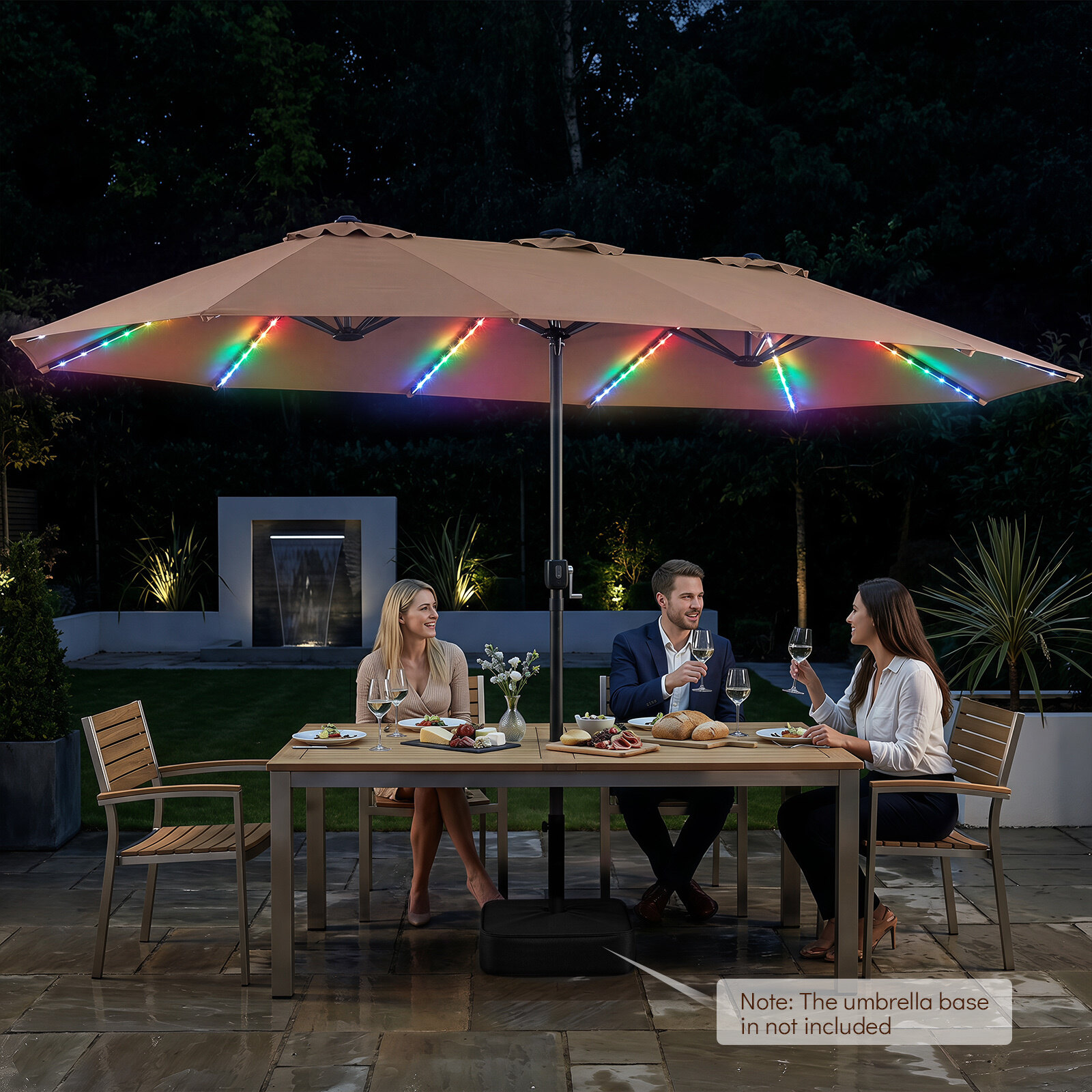 4,5 m kahepoolne terrassivari 144 päikesepatareiga LED-tulega, vändaga, ilma aluseta - pruun