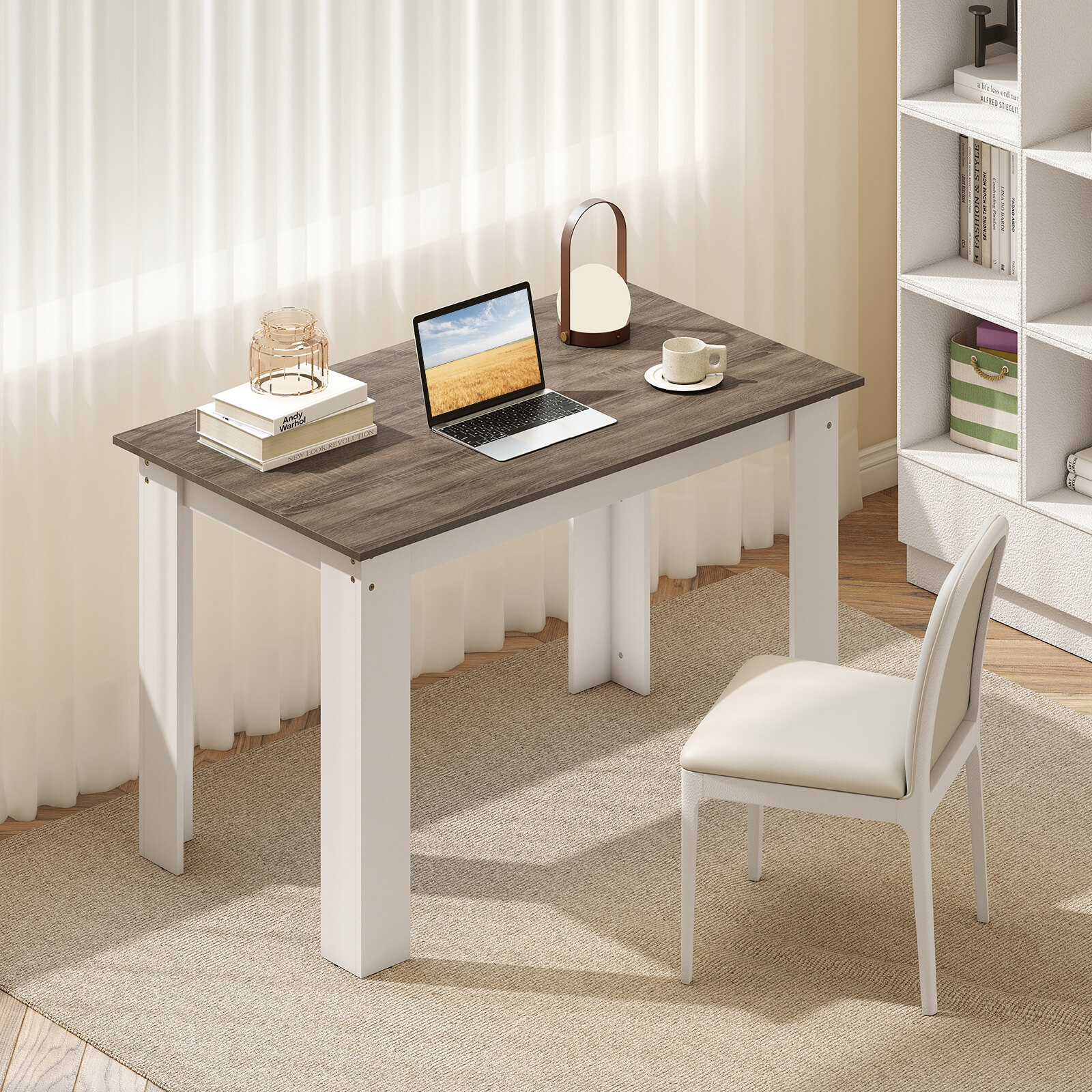 120CM Dining Room Mat for 4-6 People Rectangular Wooden Table, Long Dining Table White Furniture