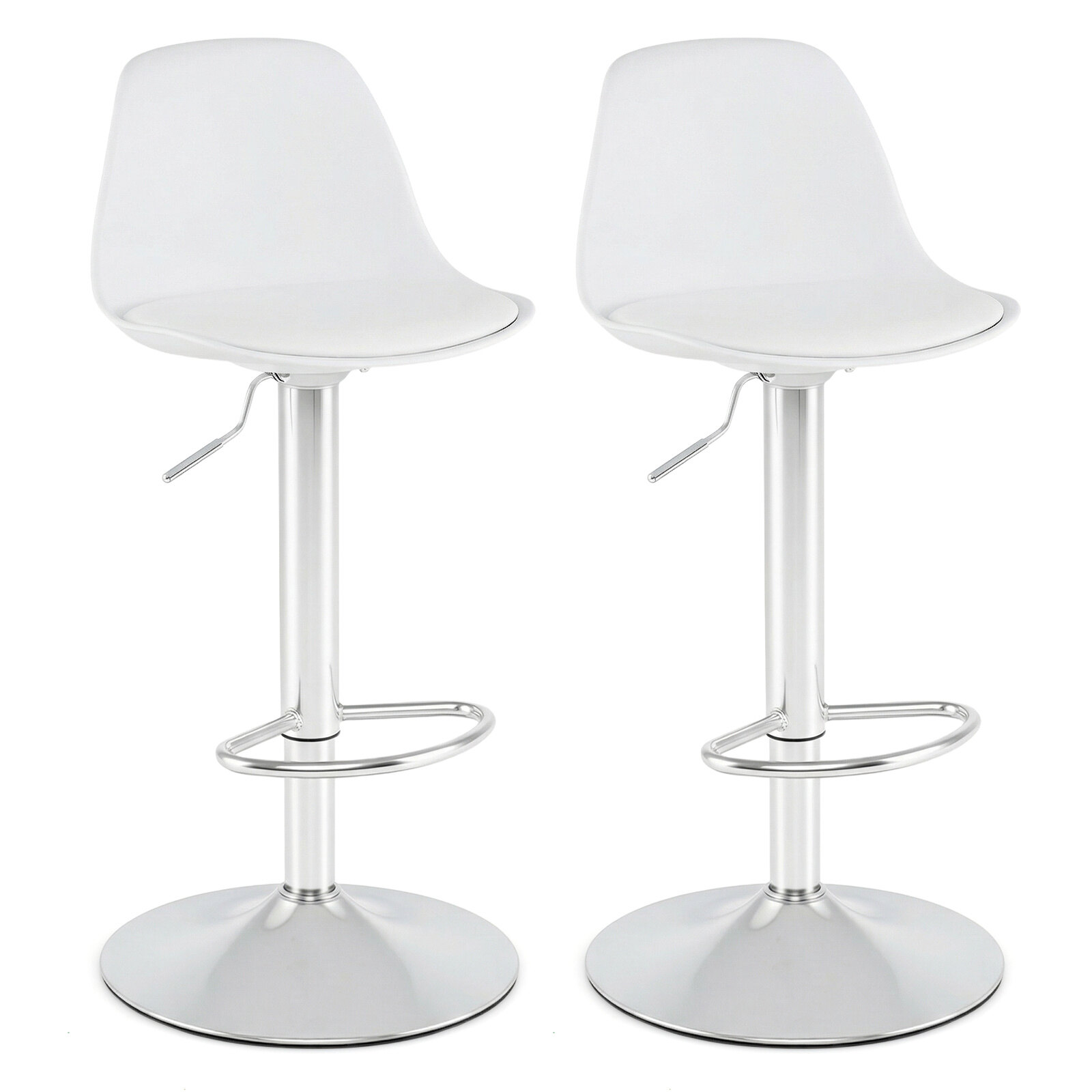 2 kunstnahast baaritooli/letitooli komplekt seljatoe, polsterdatud istme ja jalatugedega, 60-83 cm, valge