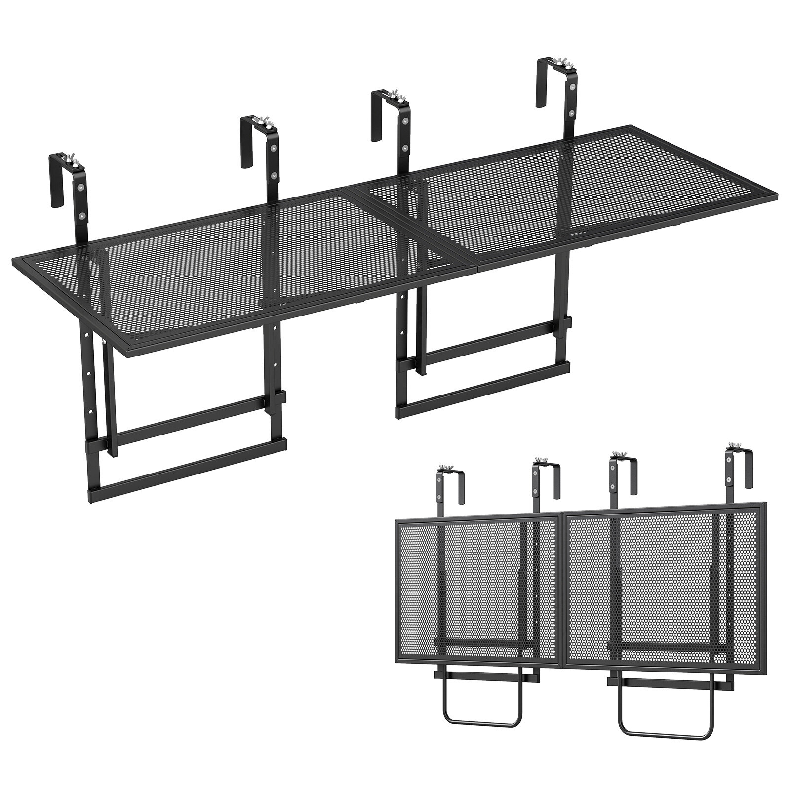 Set of 2 48″ Balcony Railing Table with 5-Level Adjustable Height for Patio and Deck-Black Set of 2 48″ Balcony Railing Table with 5-Level Adjustable Height for Patio and Deck-Black
