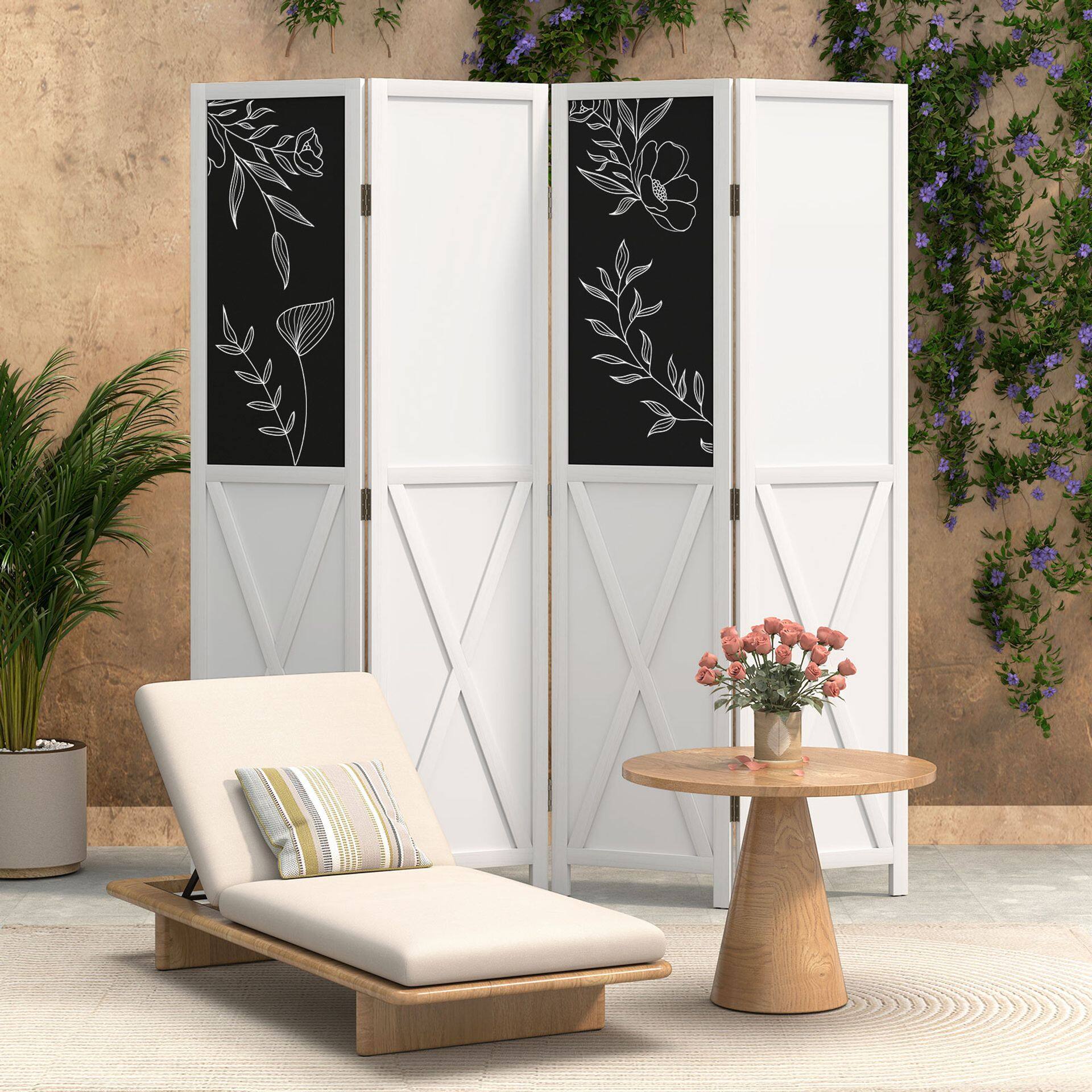 4-Panel Room Divider 170 cm Tall Folding Privacy Screens-White 4-Panel Room Divider 170 cm Tall Folding Privacy Screens-White