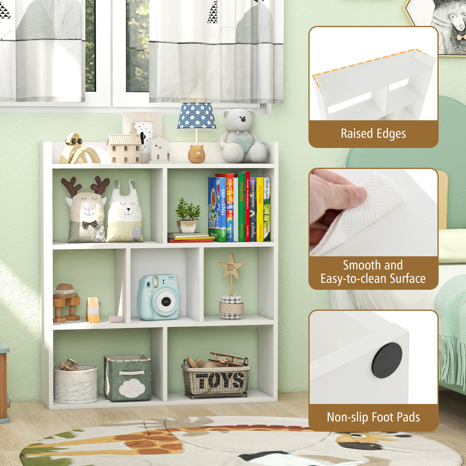7 Cubes Open-back Bookshelf with Anti-Toppling Devices-White